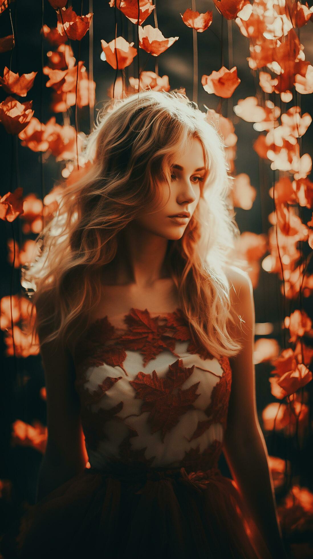 Ai-generated-beautiful-young-girl-wearing-dress-aesthetic-casual-fashion-style-in-fall-forest-ai-generated-free-photo