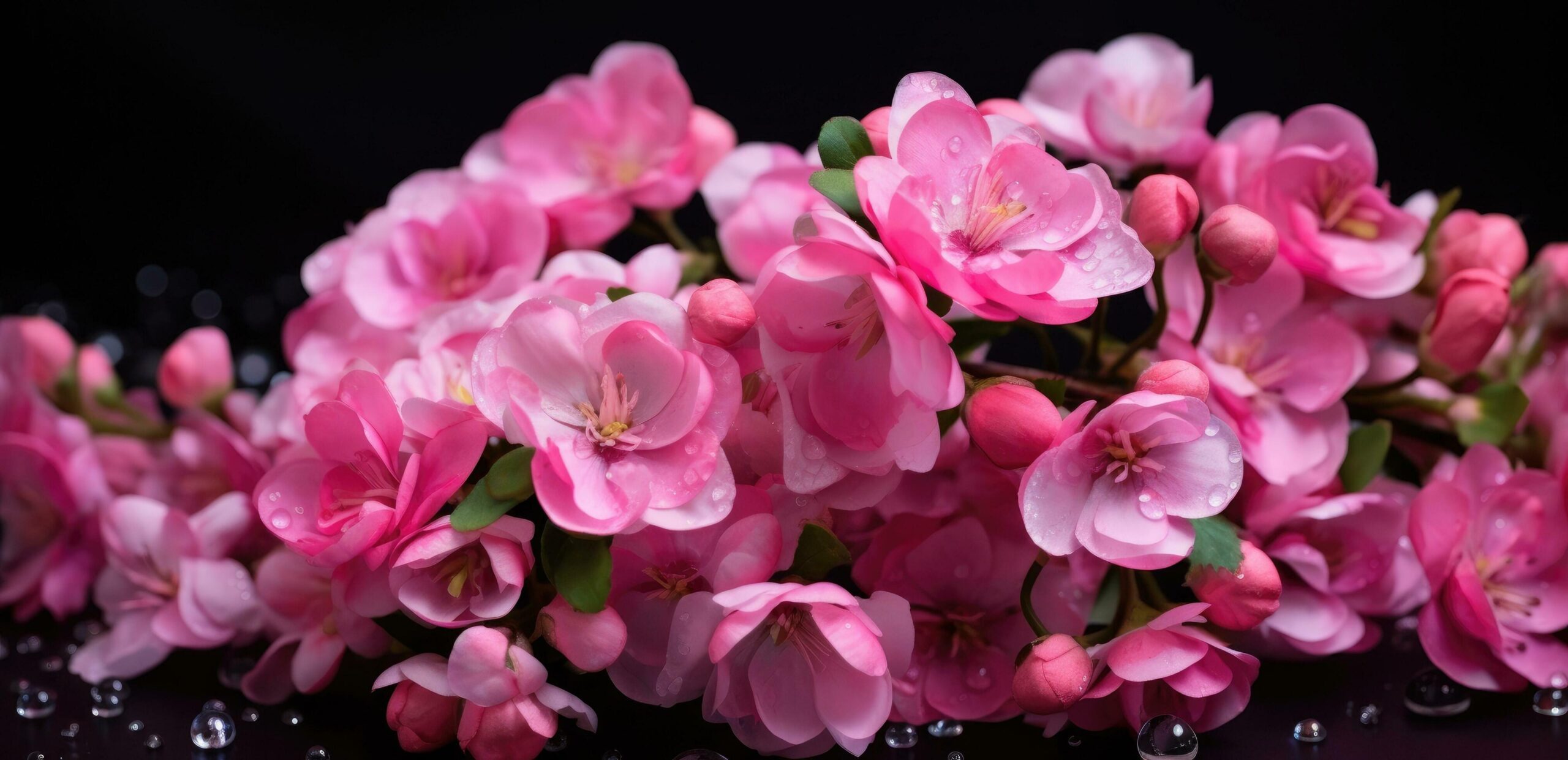 Ai-generated-bouquet-of-pink-flowers-on-black-background-free-photo