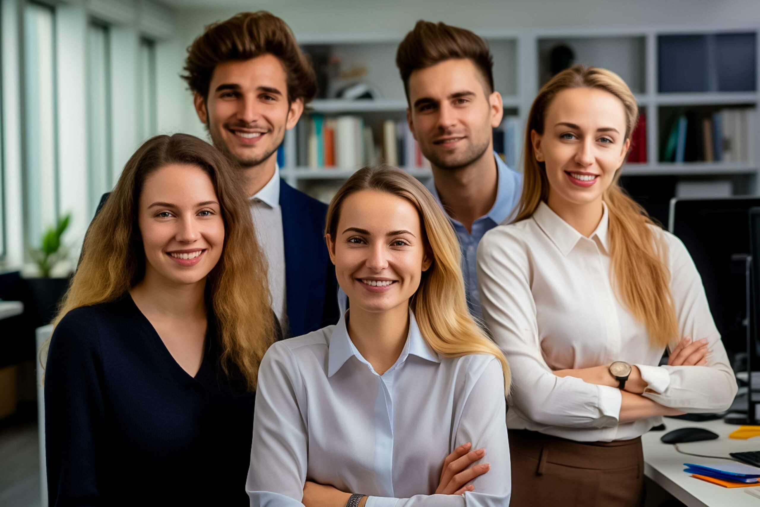 Ai-generated-businessman-and-colleagues-in-office-smiling-and-talking-teamwork-at-office-ai-generated-free-photo