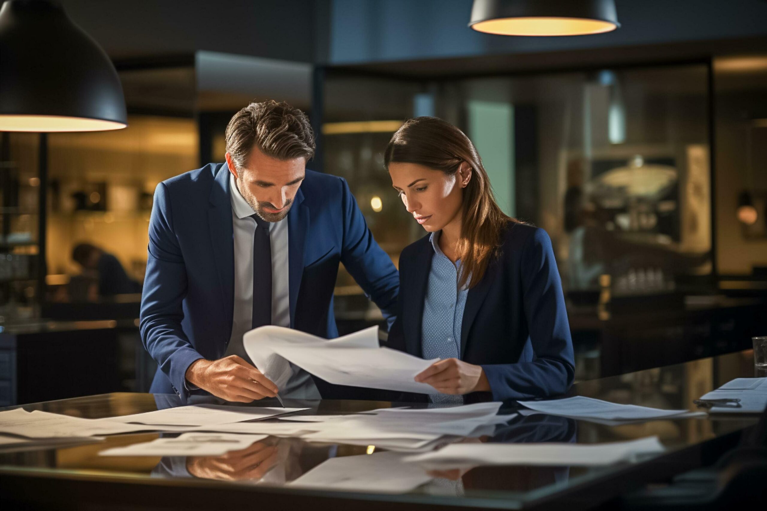 Ai-generated-businessman-and-colleagues-smiling-and-taking-with-document-in-hand-ai-generated-free-photo