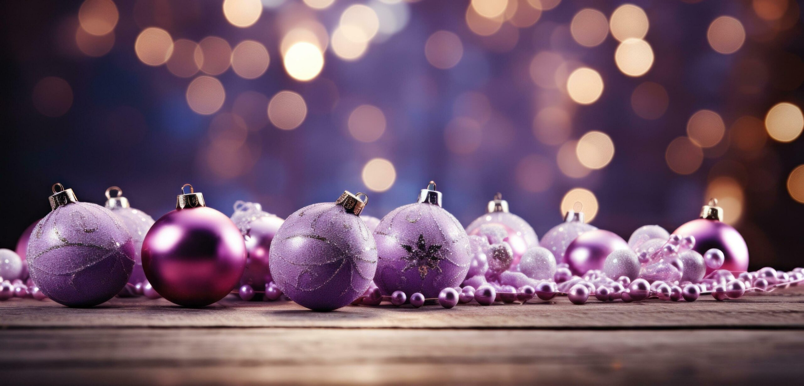 Ai-generated-christmas-baubles-sitting-on-top-of-a-wooden-table-with-snowflakes-free-photo