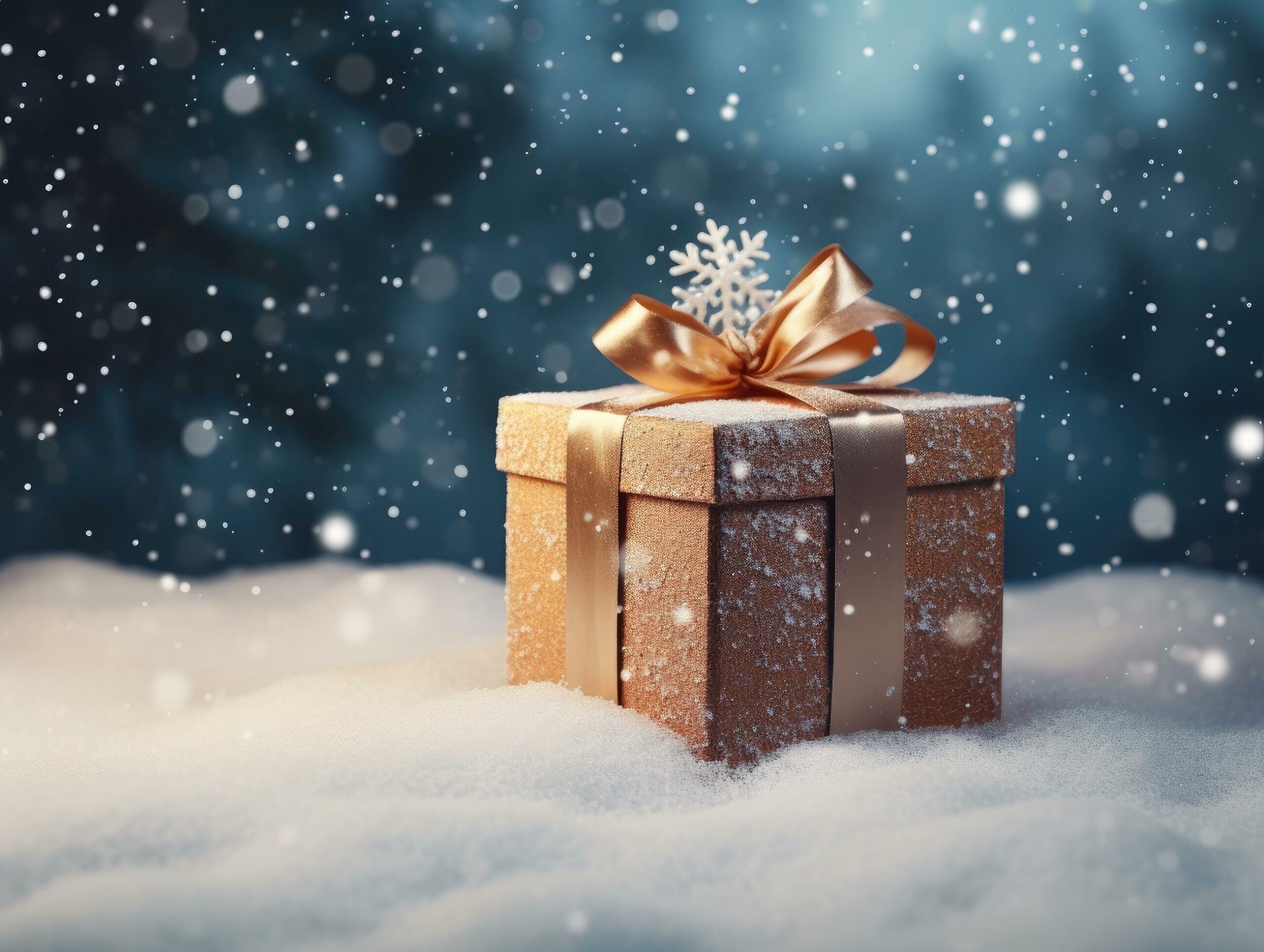 Ai-generated-christmas-gift-box-nestled-in-snow-generative-ai-free-photo