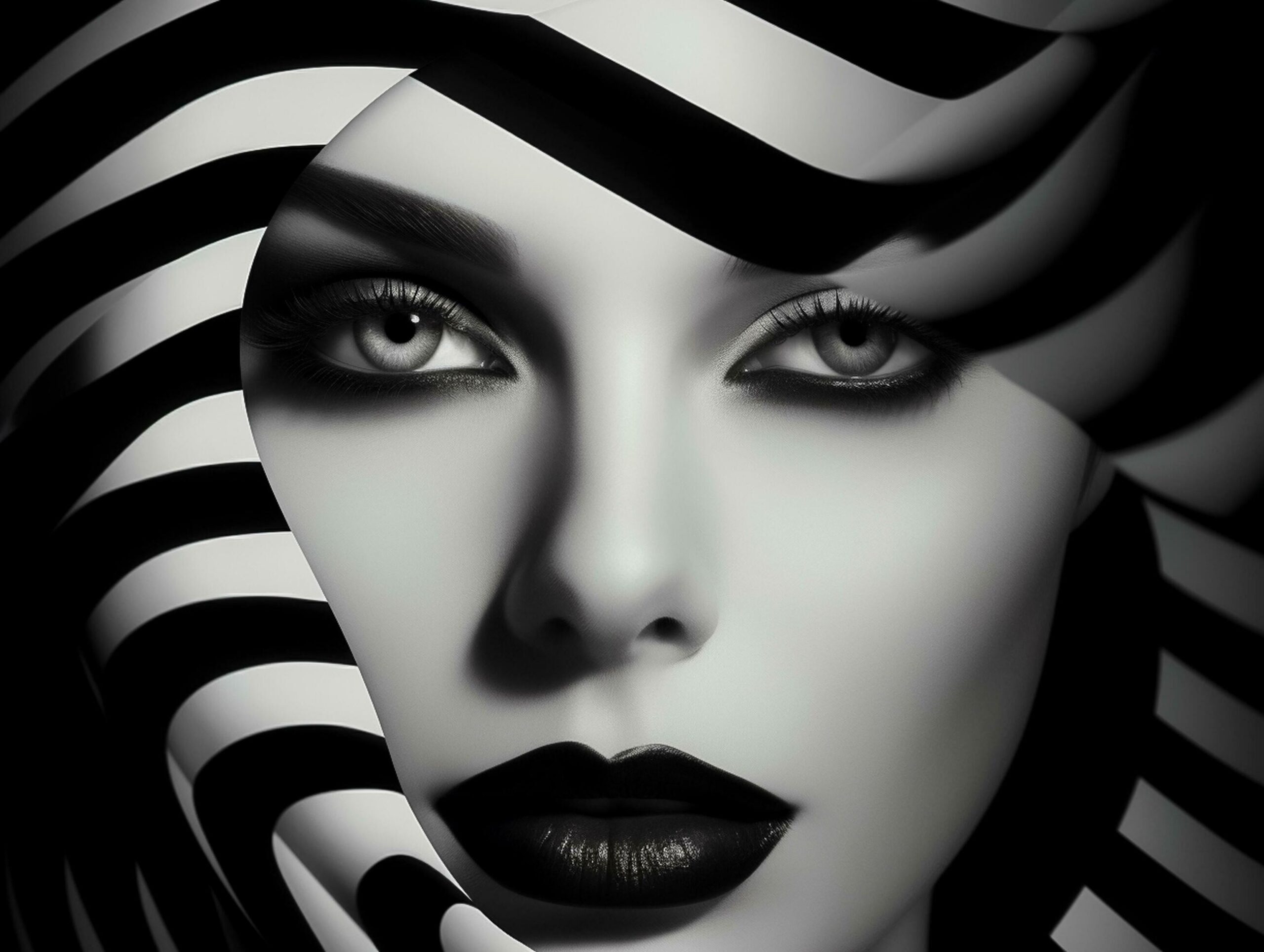 Ai-generated-close-up-portrait-beautiful-woman-with-abstract-geometric-shapes-in-face-ai-generated-free-photo