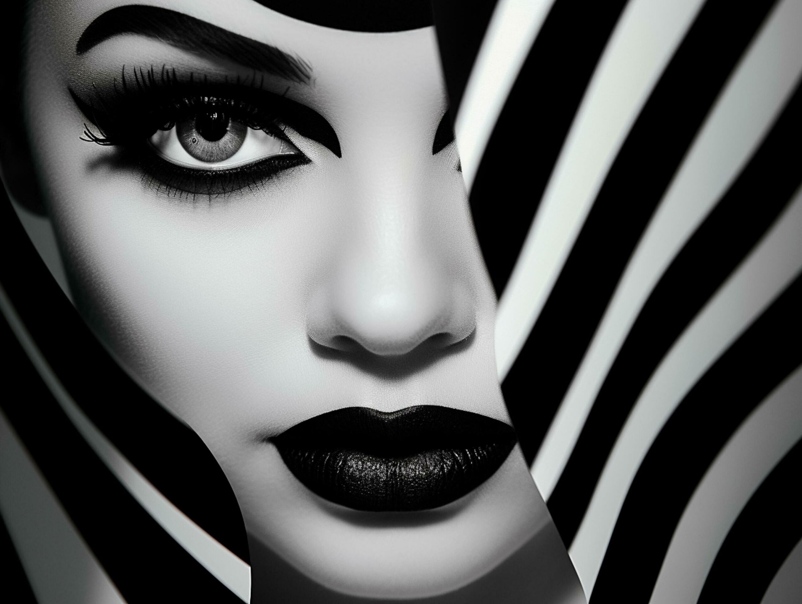 Ai-generated-close-up-portrait-beautiful-woman-with-abstract-geometric-shapes-in-face-ai-generated-free-photo
