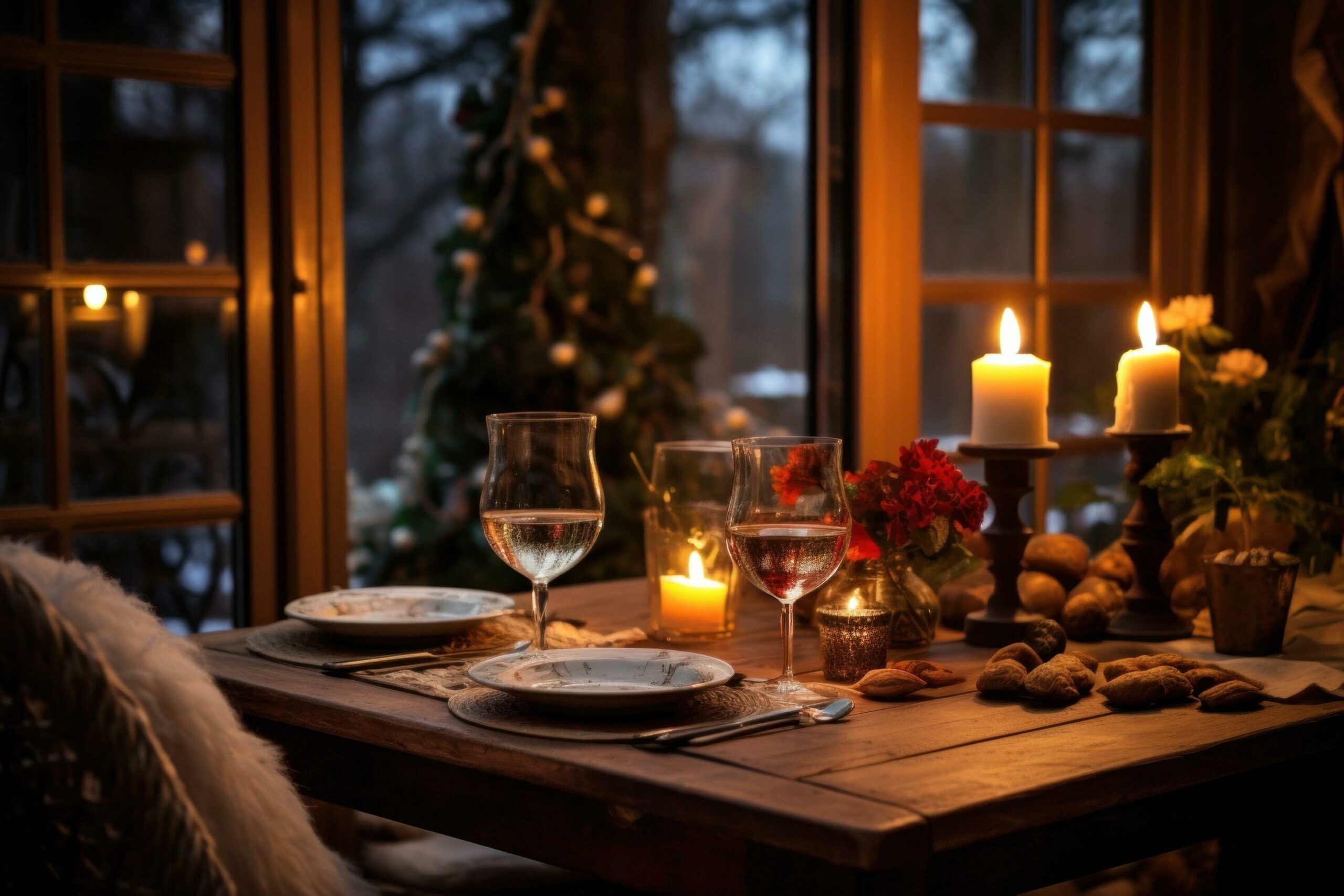 Ai-generated-cozy-dinner-rustic-decor-candles-and-the-joy-of-festive-winter-flavors-free-photo