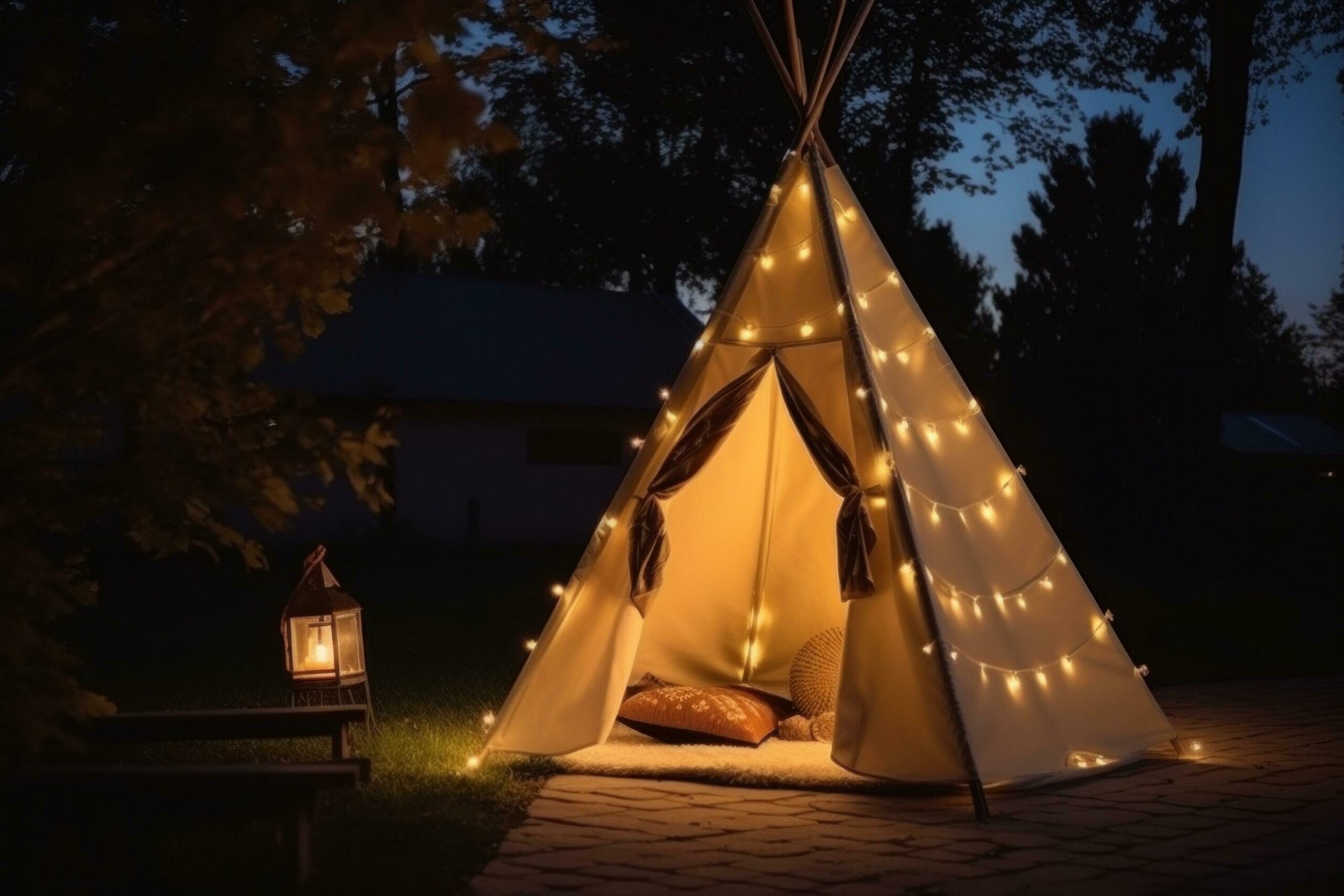Ai-generated-cute-teepee-tent-in-the-nighttime-free-photo