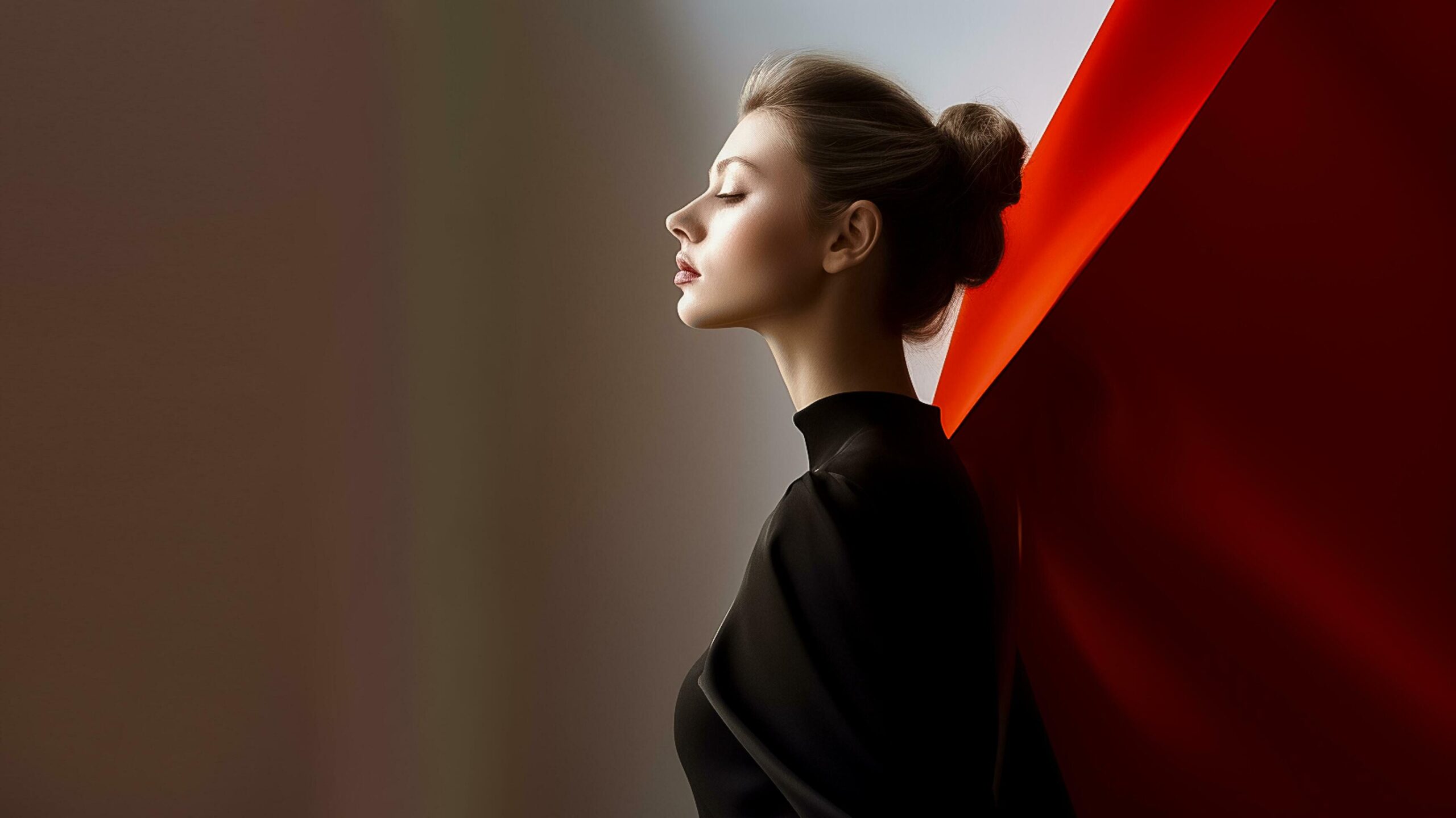 Ai-generated-fashion-art-portrait-beautiful-woman-with-abstract-dress-with-curtain-background-ai-generated-free-photo