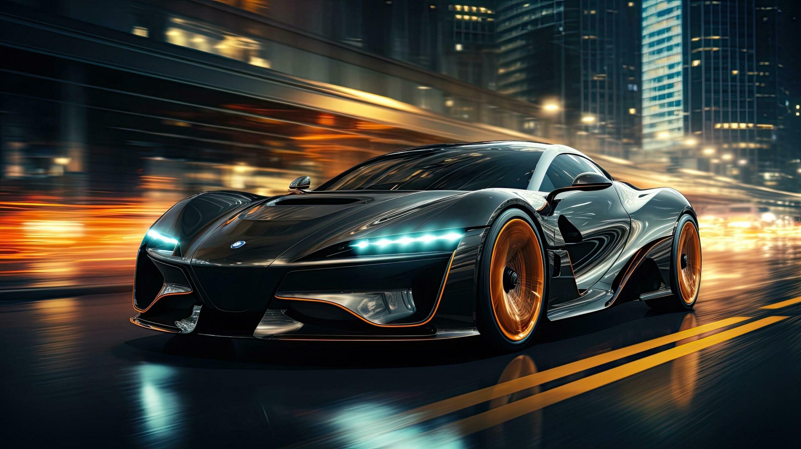 Ai-generated-fast-sports-car-supercar-driving-fast-on-the-road-at-night-free-photo
