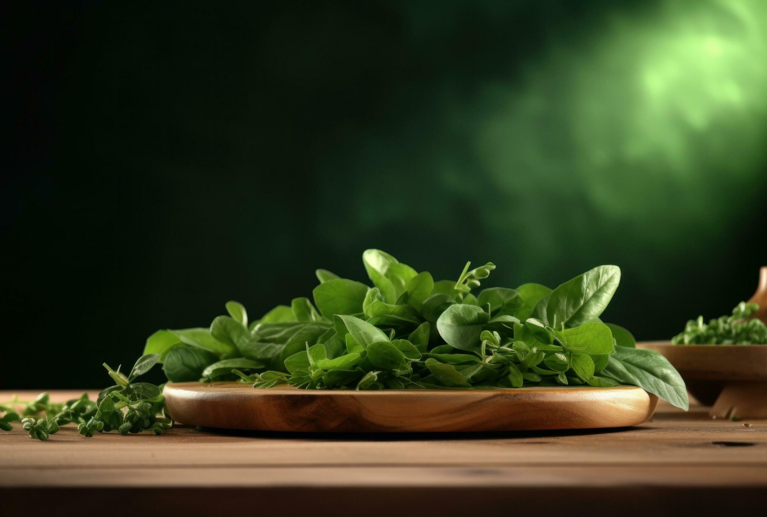 Ai-generated-fresh-greens-on-a-wooden-platter-free-photo