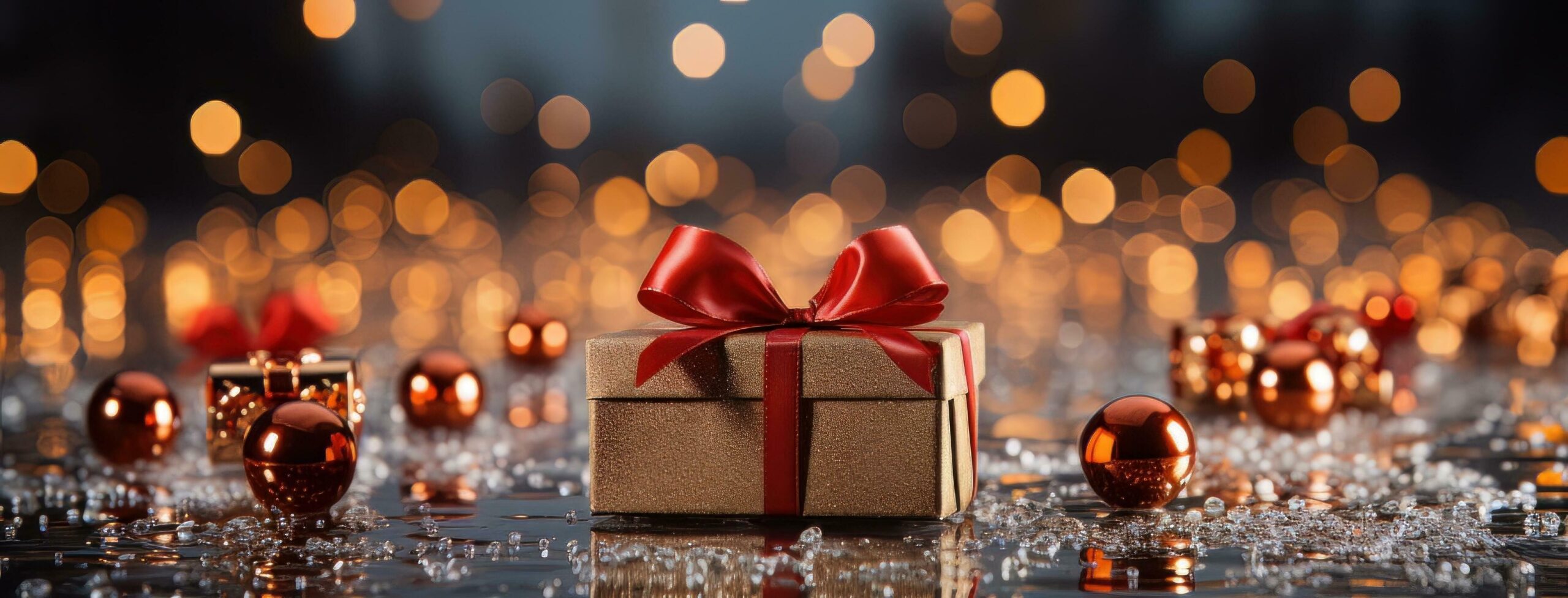 Ai-generated-gold-color-gift-box-with-red-ribbon-free-photo