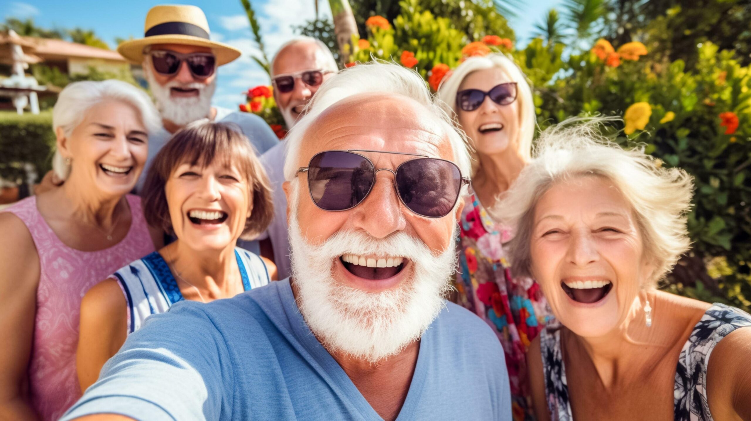 Ai-generated-group-of-elegant-looking-senior-people-taking-selfie-with-smartphone-happy-and-smiling-ai-generated-free-photo
