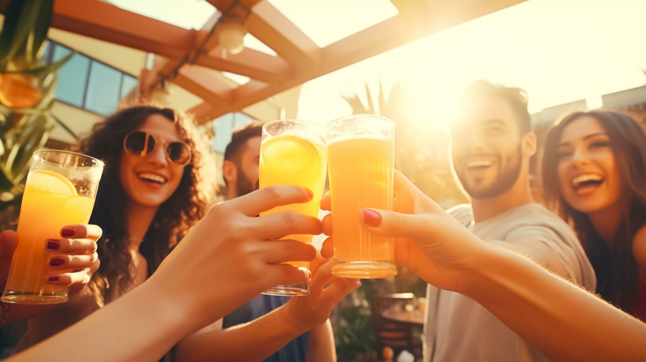 Ai-generated-group-of-frineds-birthday-celebratory-toast-with-beer-or-champagne-ai-generated-free-photo