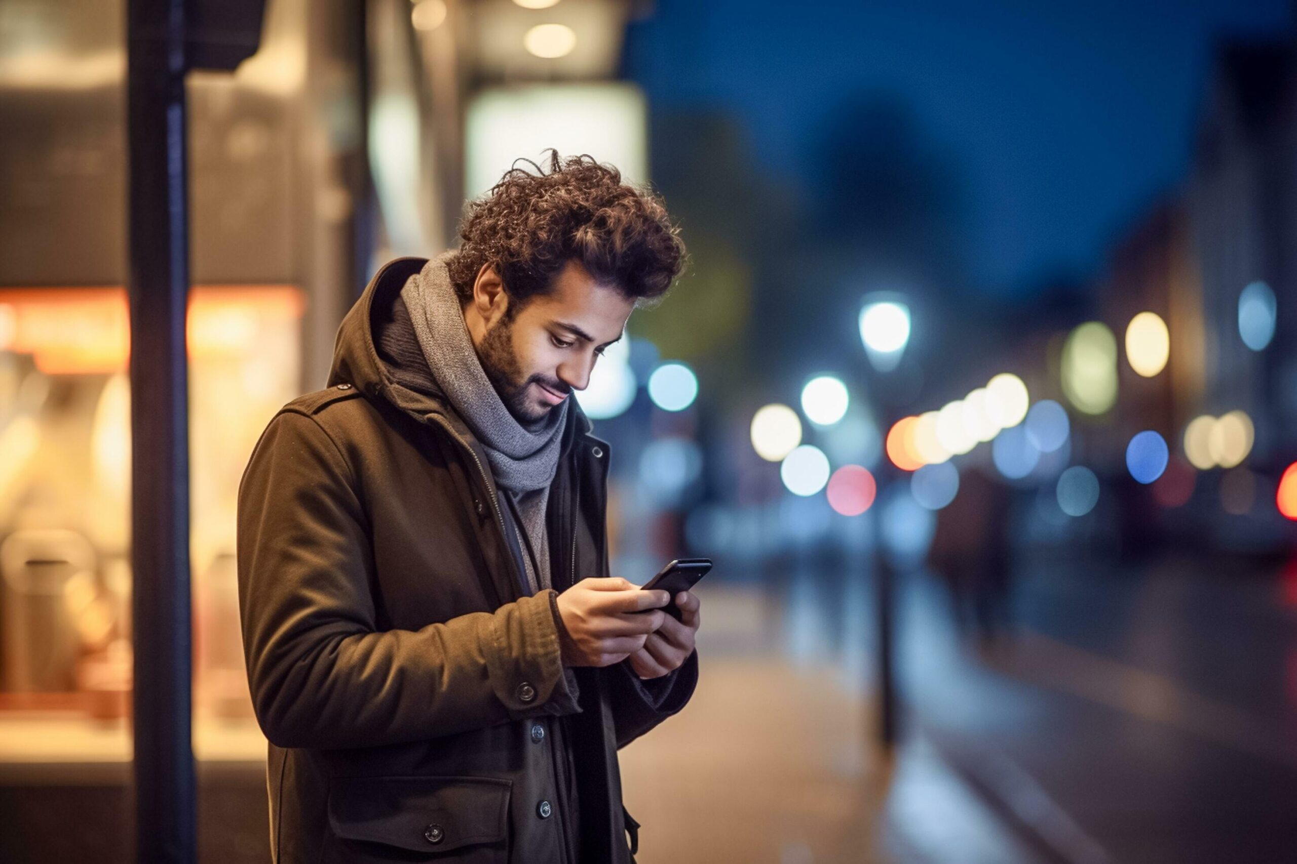 Ai-generated-handsome-man-using-smartphone-and-smiling-ai-generated-free-photo