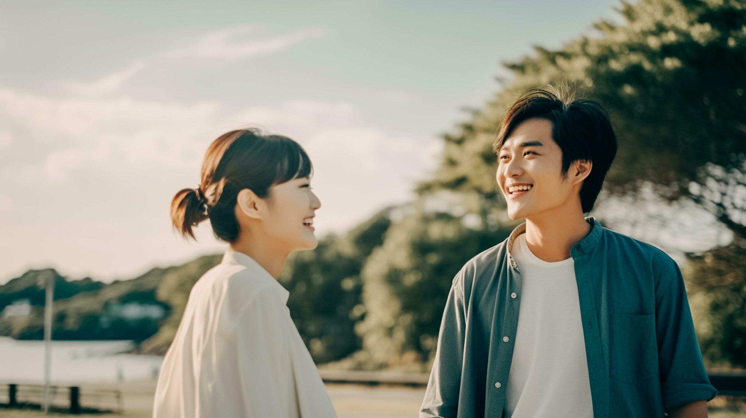 Ai-generated-happy-and-enjoying-young-asian-couple-standing-in-the-nature-couple-in-love-ai-generated-free-photo