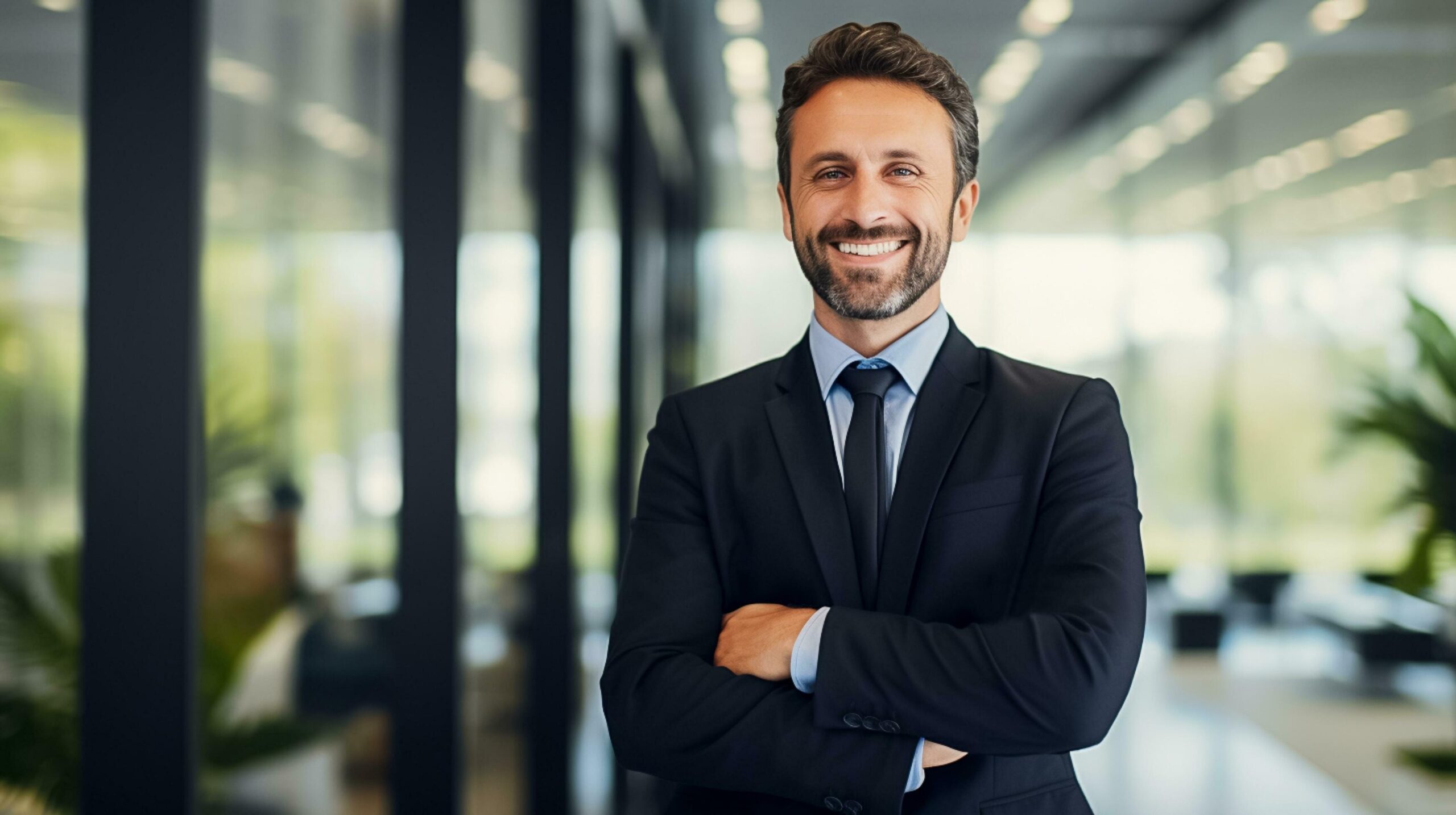 Ai-generated-happy-businessman-standing-in-office-with-suit-smiling-professional-executive-manager-ai-generated-free-photo