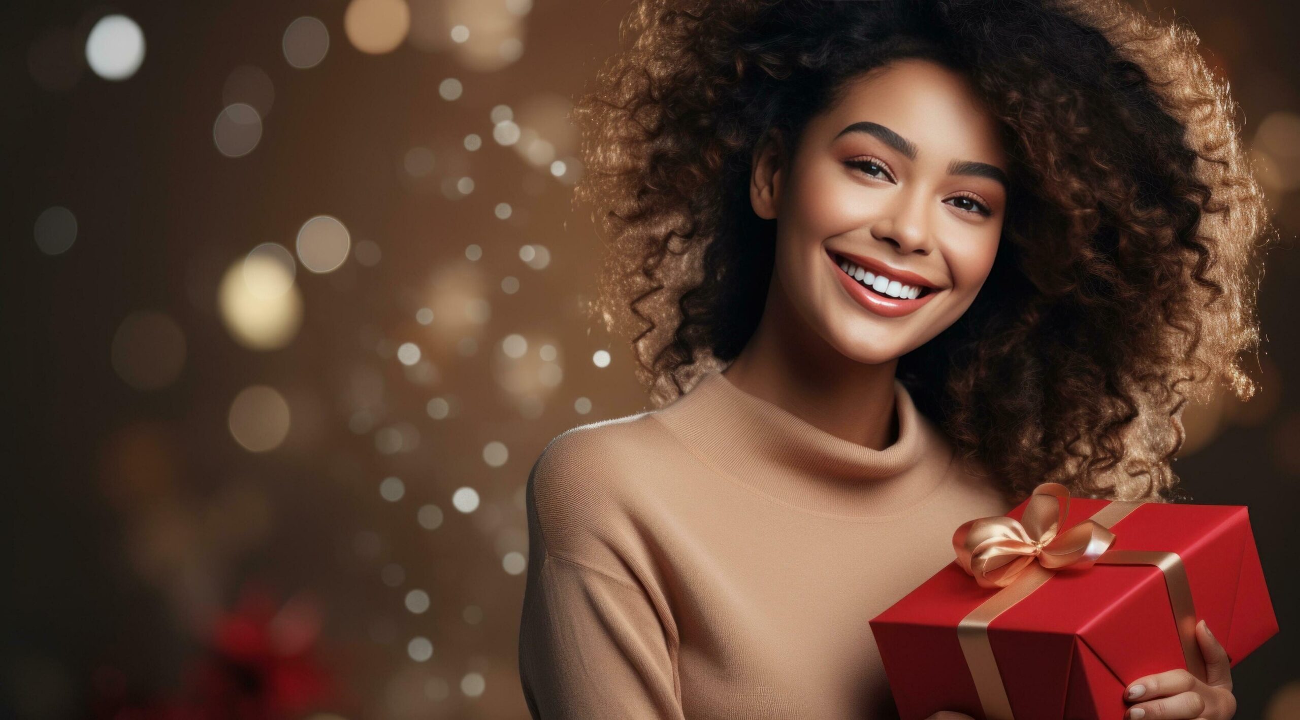 Ai-generated-happy-woman-with-a-red-gift-box-free-photo
