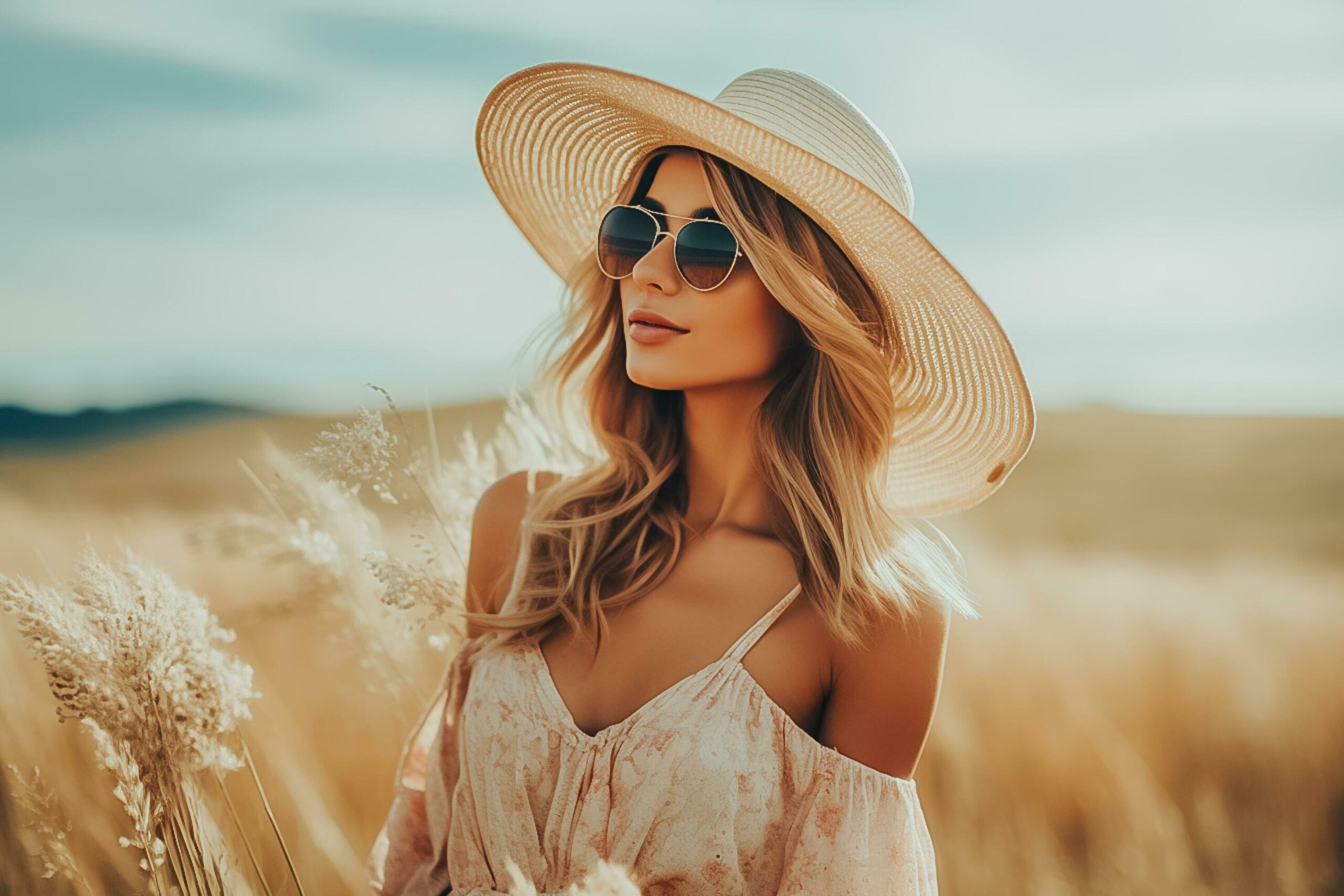 Ai-generated-happy-young-girl-enjoying-smiling-in-the-sunset-wheat-field-lifestyle-freedom-concept-ai-generated-free-photo