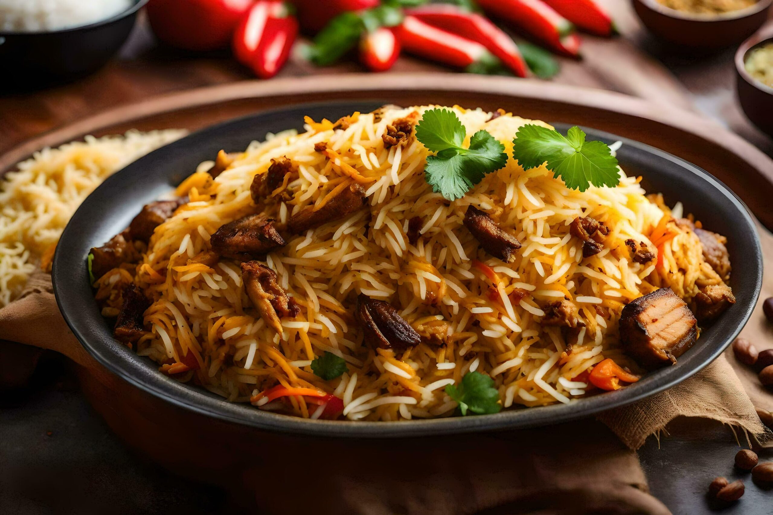 Ai-generated-indian-biryani-with-meat-and-vegetables-free-photo