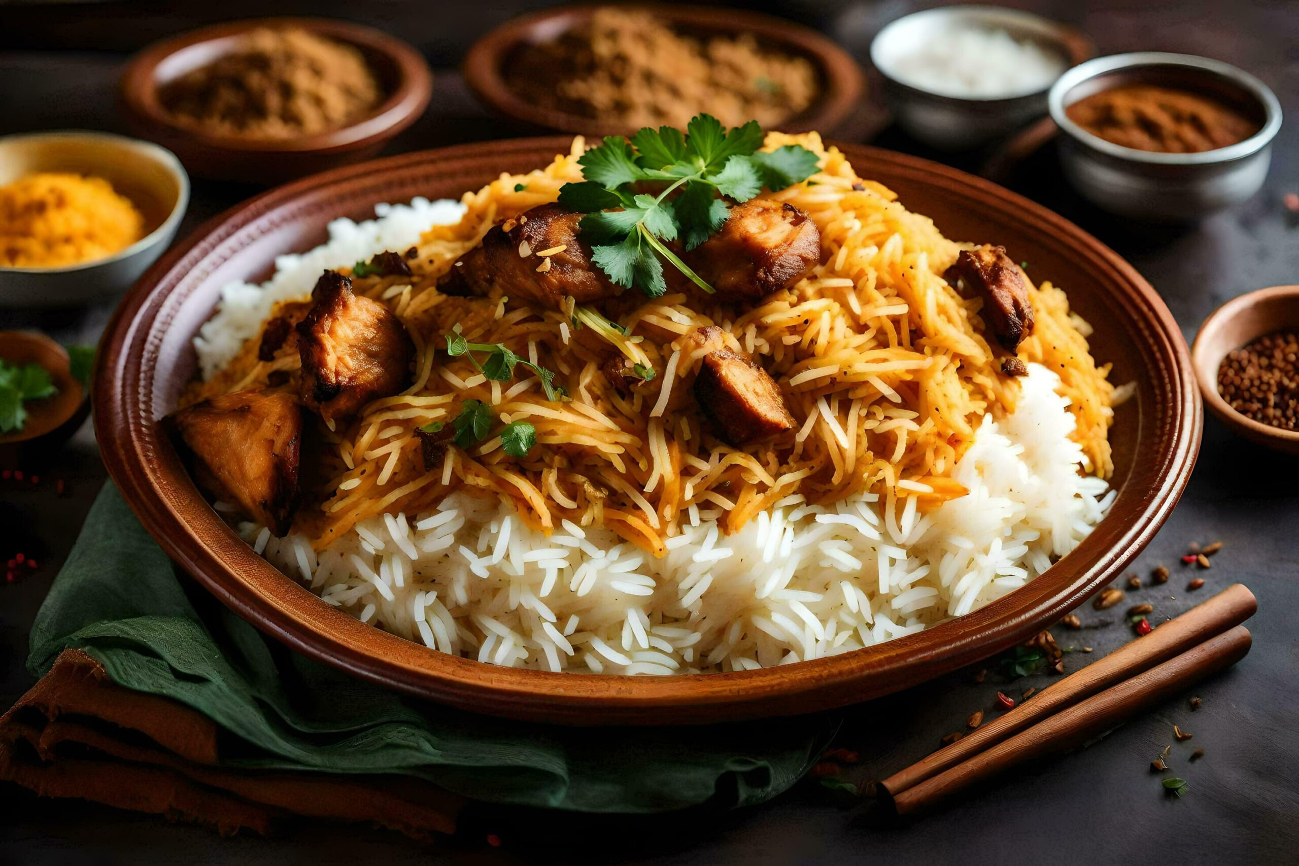 Ai-generated-indian-chicken-curry-with-rice-and-spices-free-photo