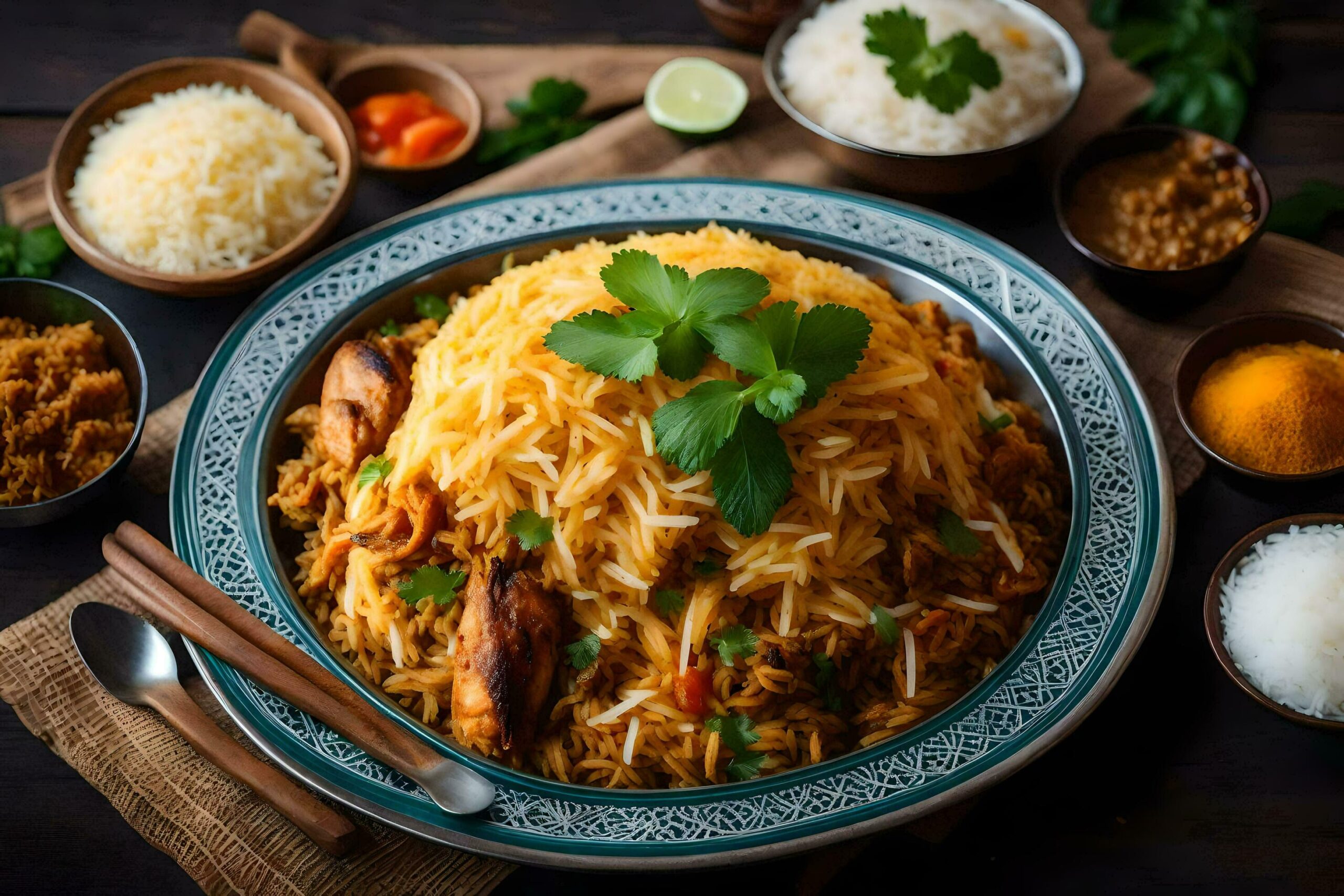Ai-generated-indian-food-on-a-wooden-table-free-photo