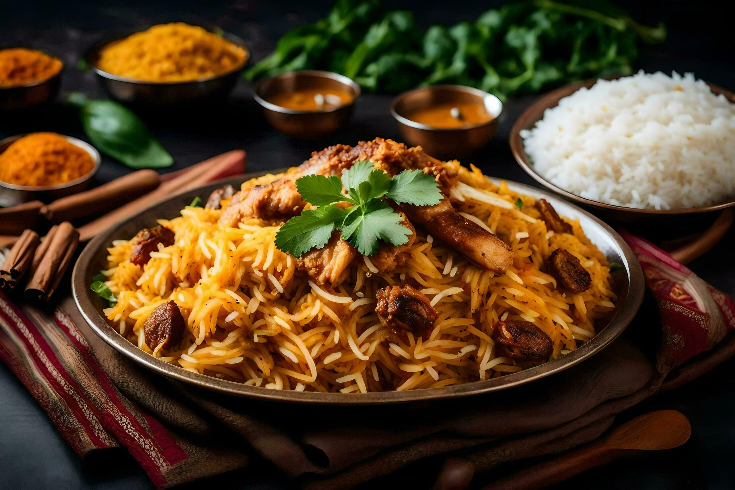 Ai-generated-indian-food-with-rice-and-spices-free-photo
