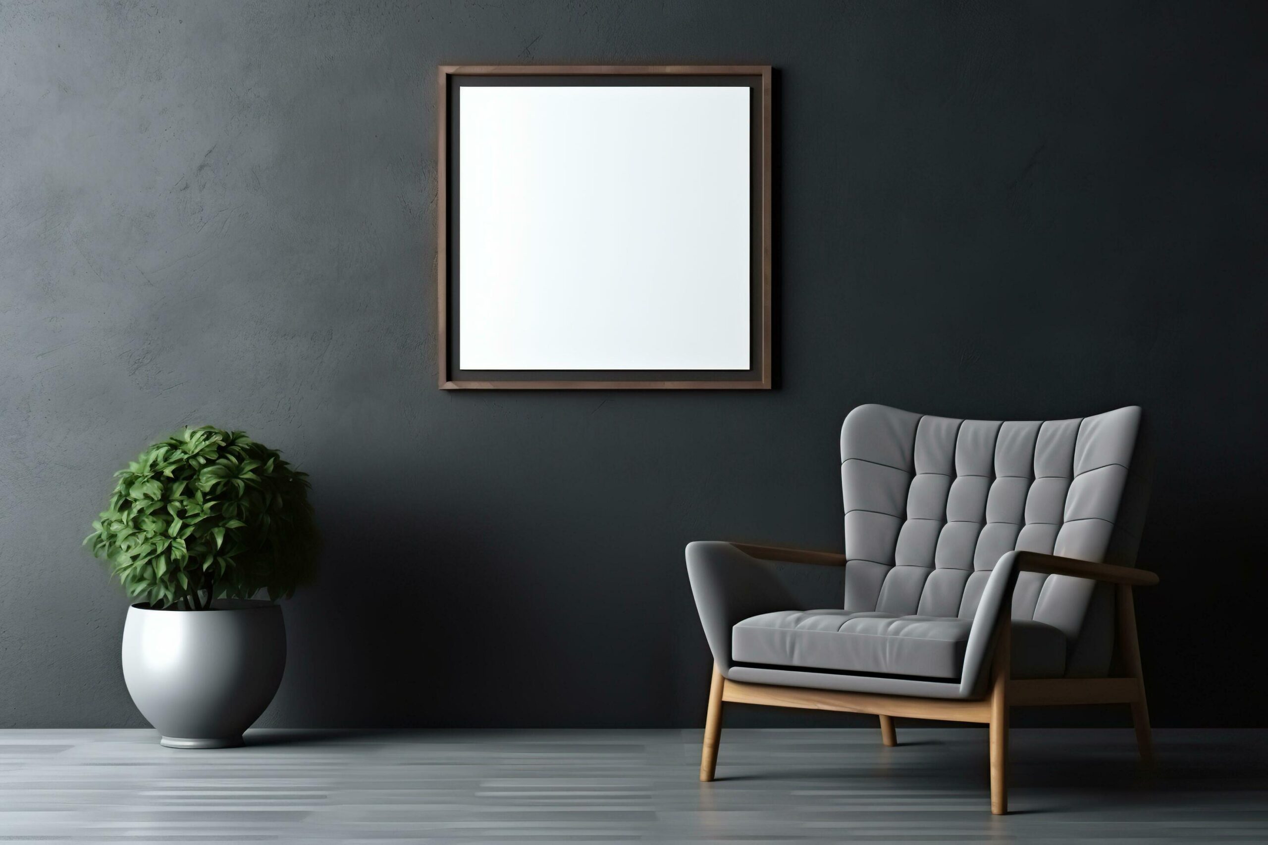 Ai-generated-interior-of-a-modern-living-room-with-an-empty-frame-on-the-wall-mock-up-free-photo