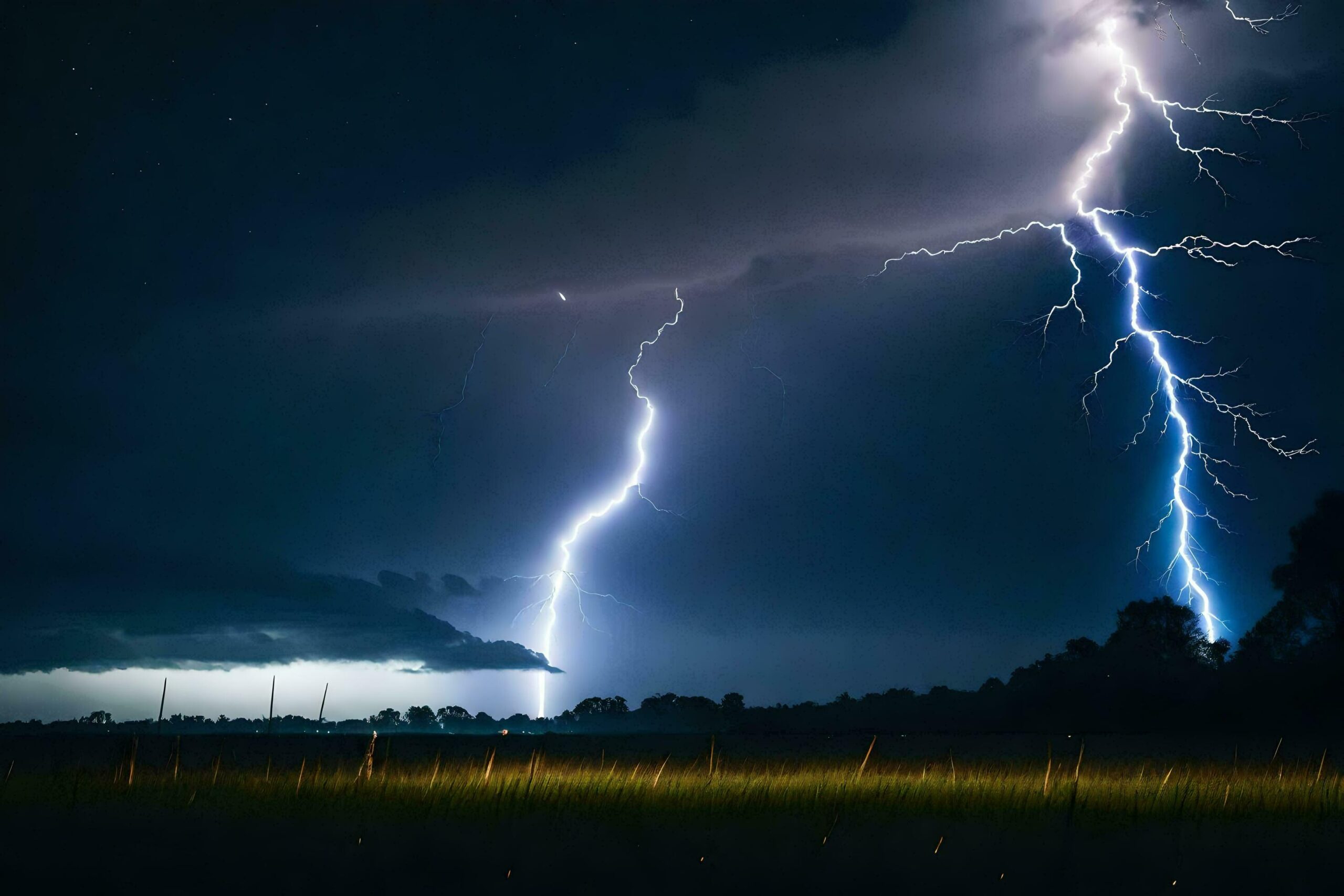 Ai-generated-lightning-strikes-over-a-field-at-night-free-photo