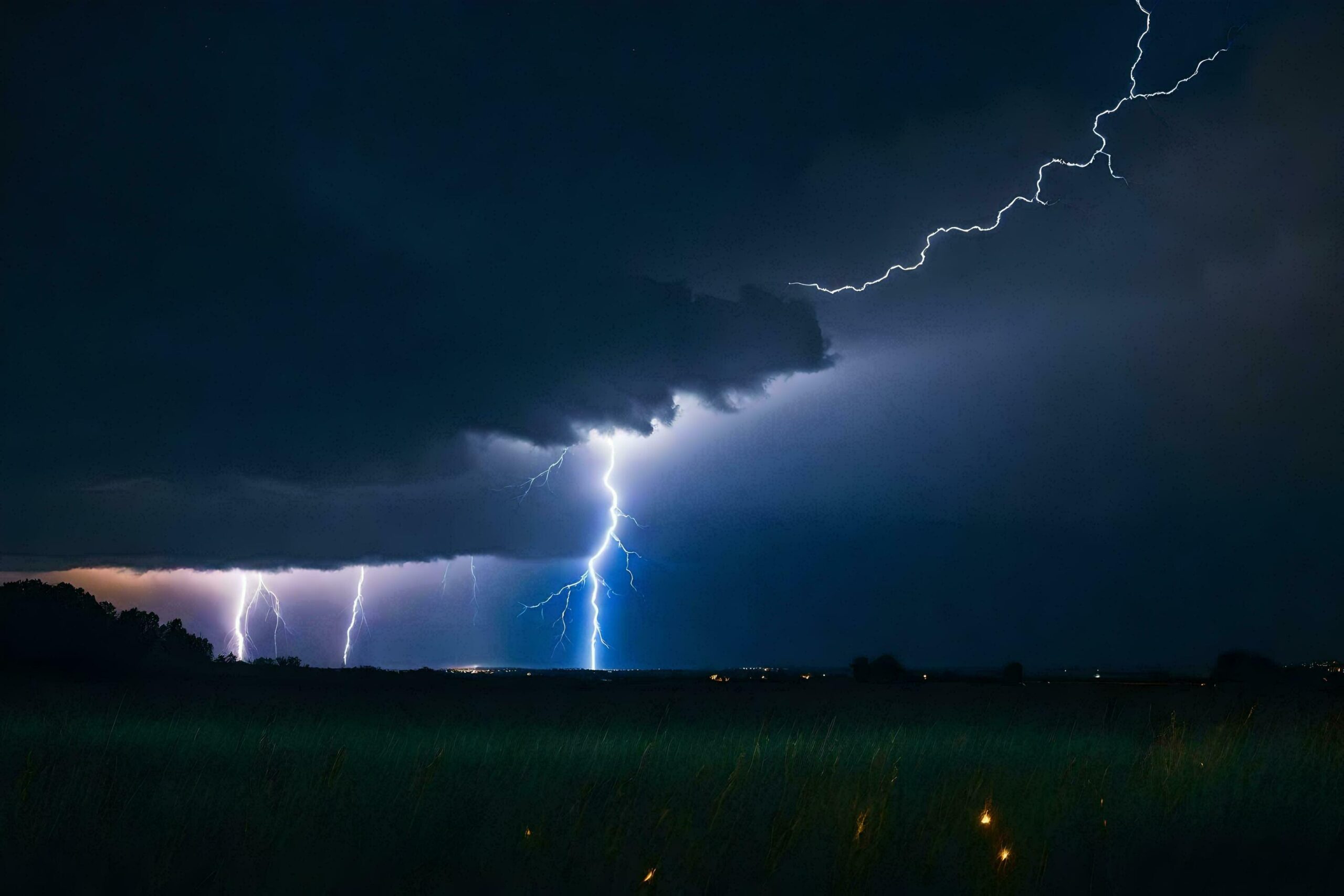 Ai-generated-lightning-strikes-over-a-field-in-the-dark-free-photo