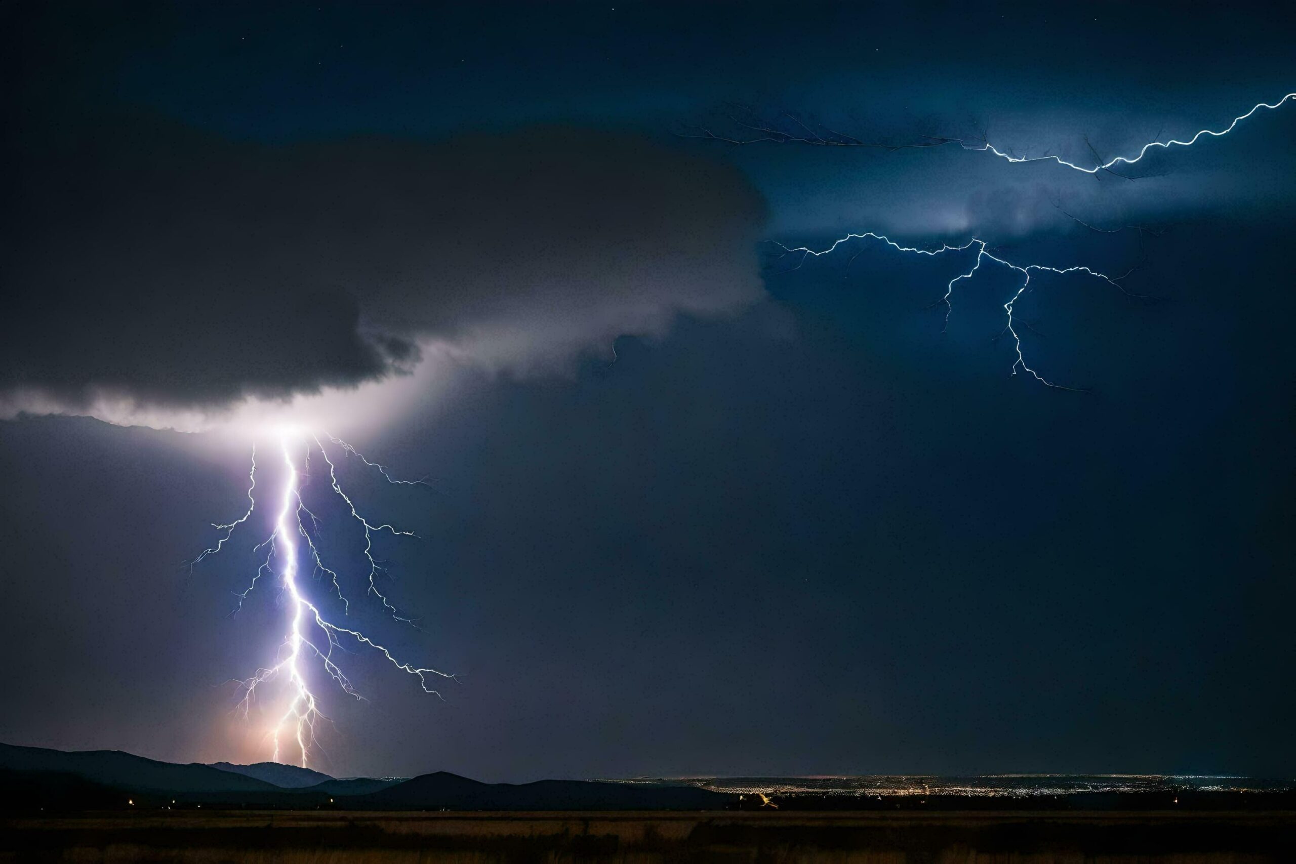 Ai-generated-lightning-strikes-over-the-mountains-in-the-background-free-photo