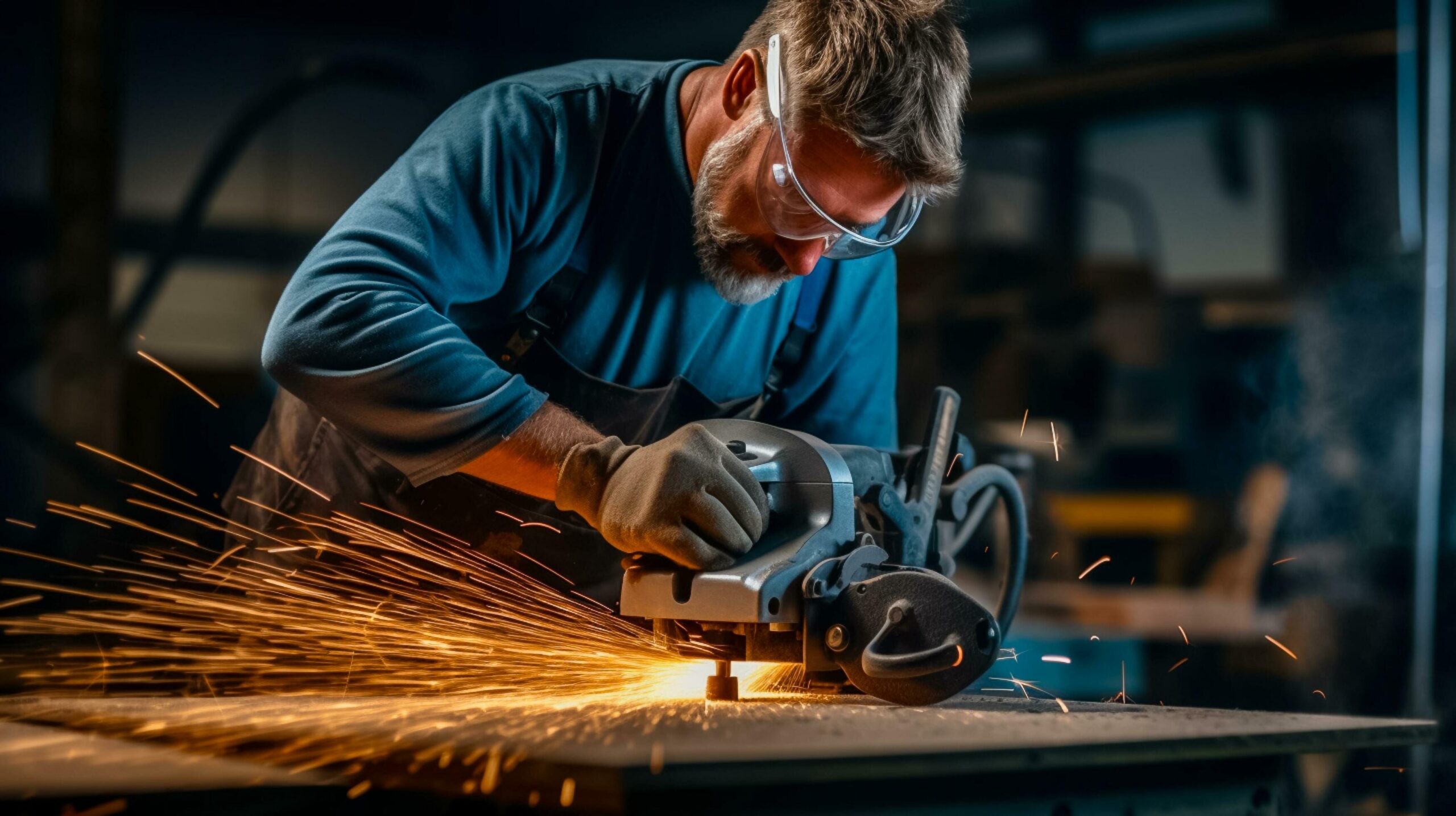 Ai-generated-man-holding-angle-grinder-and-polishing-metal-with-sparks-ai-generated-free-photo