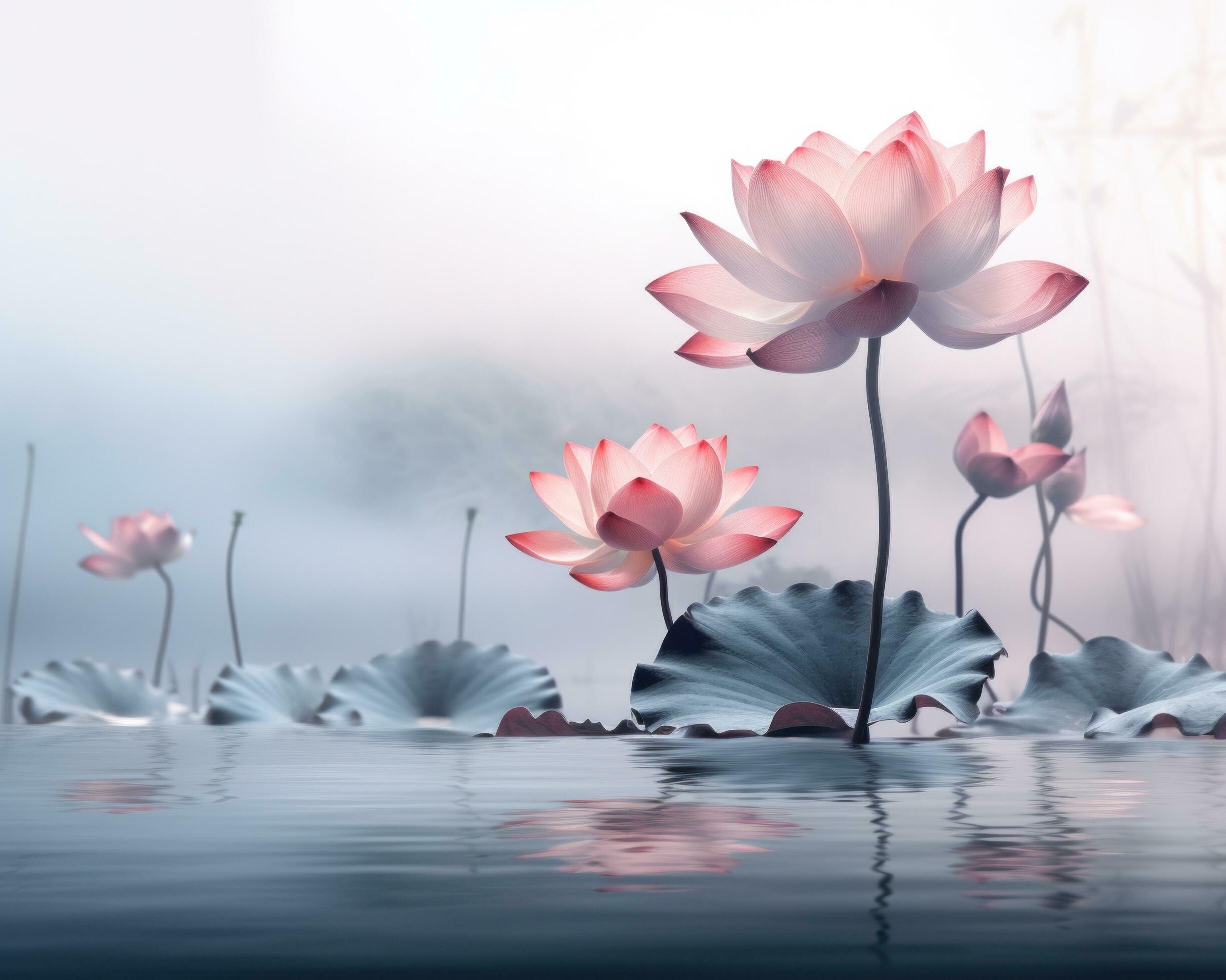 Ai-generated-pink-lotus-flower-floating-on-water-on-the-blue-background-free-photo