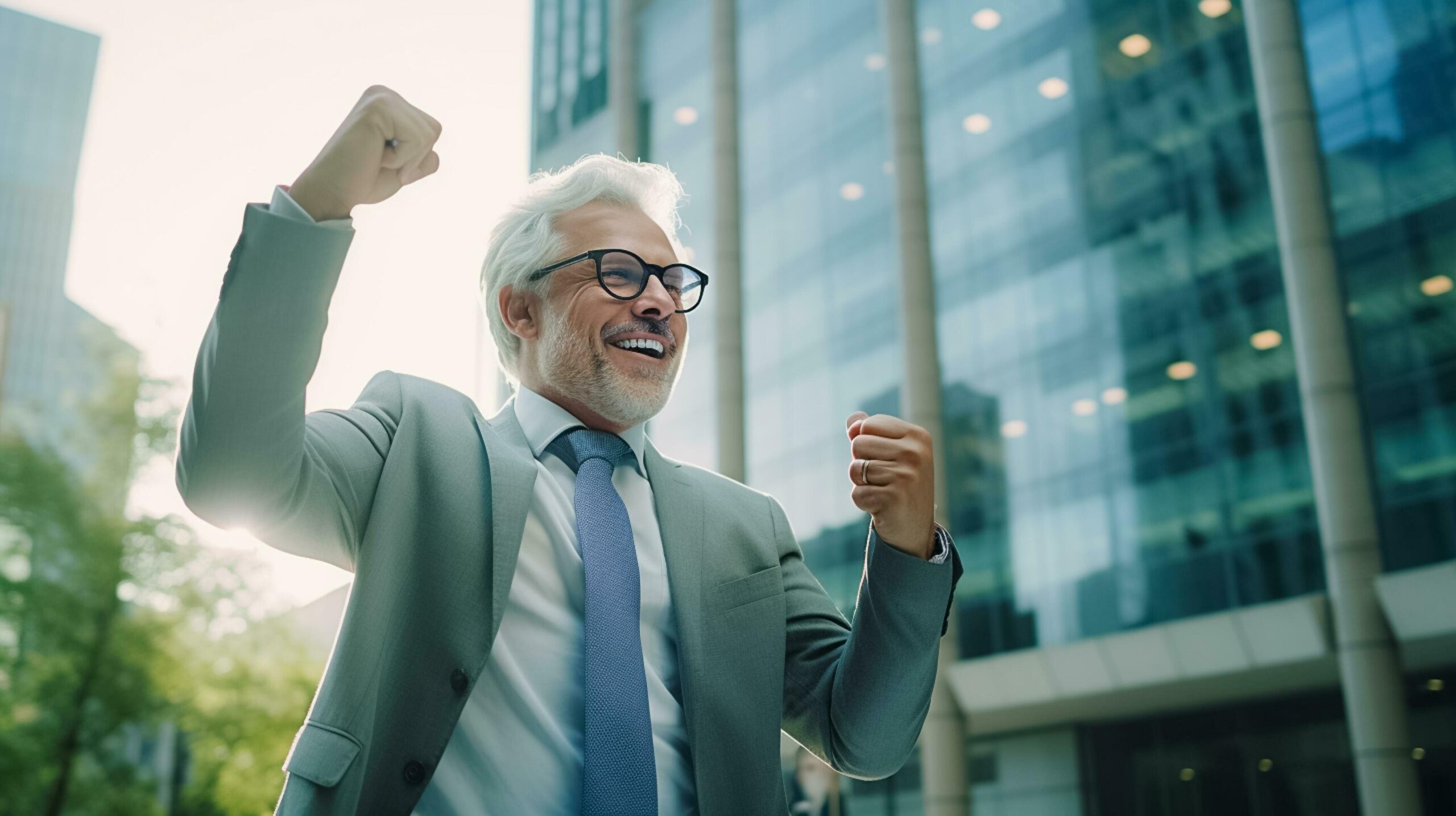 Ai-generated-portrait-of-happy-screaming-handsome-businessman-with-smart-phone-on-hand-in-office-ai-generated-free-photo