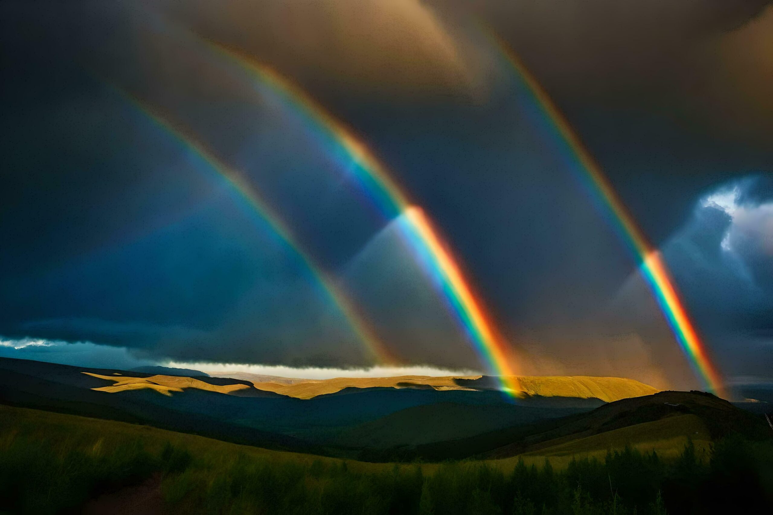 Ai-generated-rainbow-over-the-mountains-free-photo