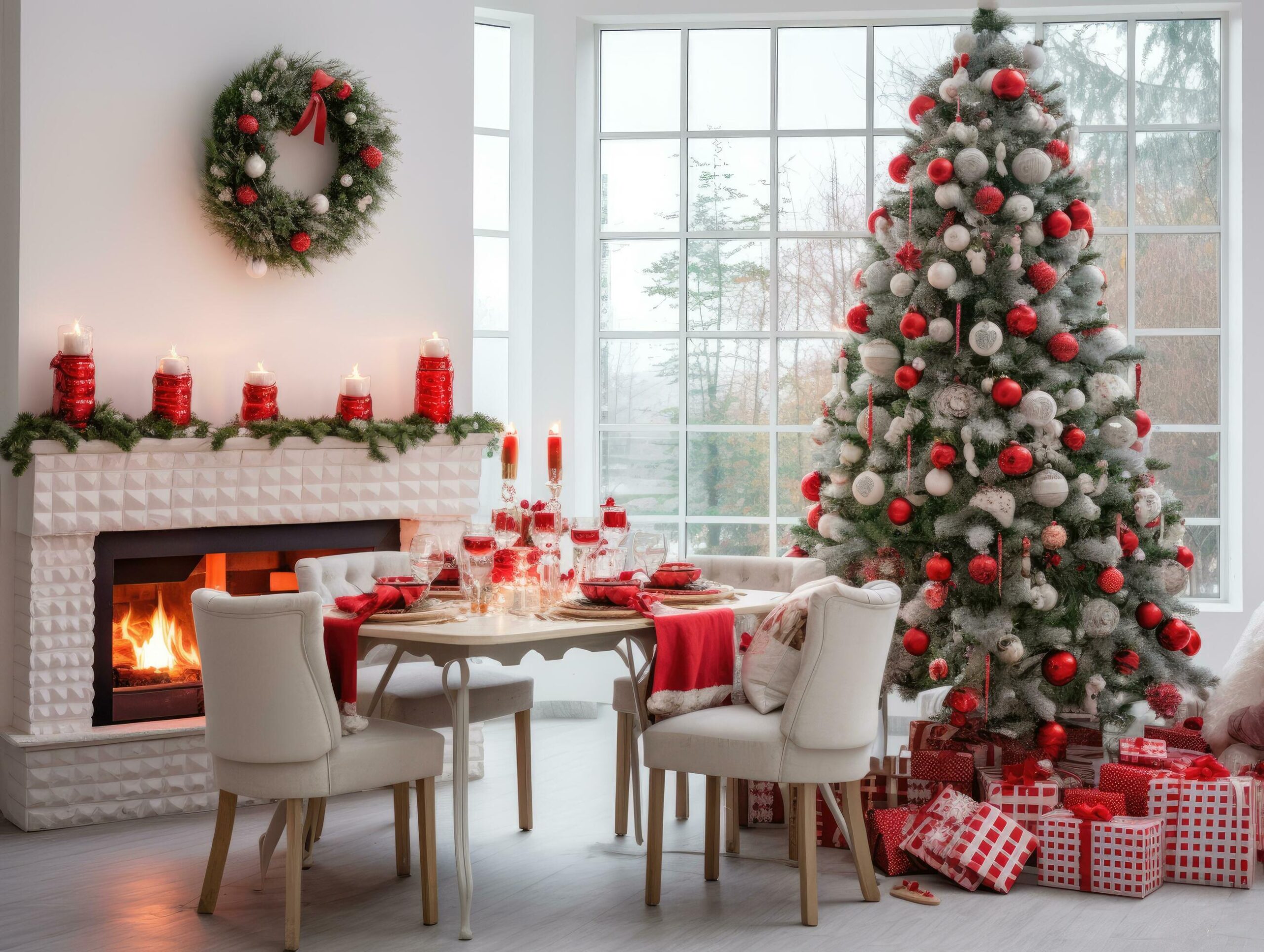 Ai-generated-room-interior-with-festive-christmas-tree-and-decorations-generative-ai-free-photo