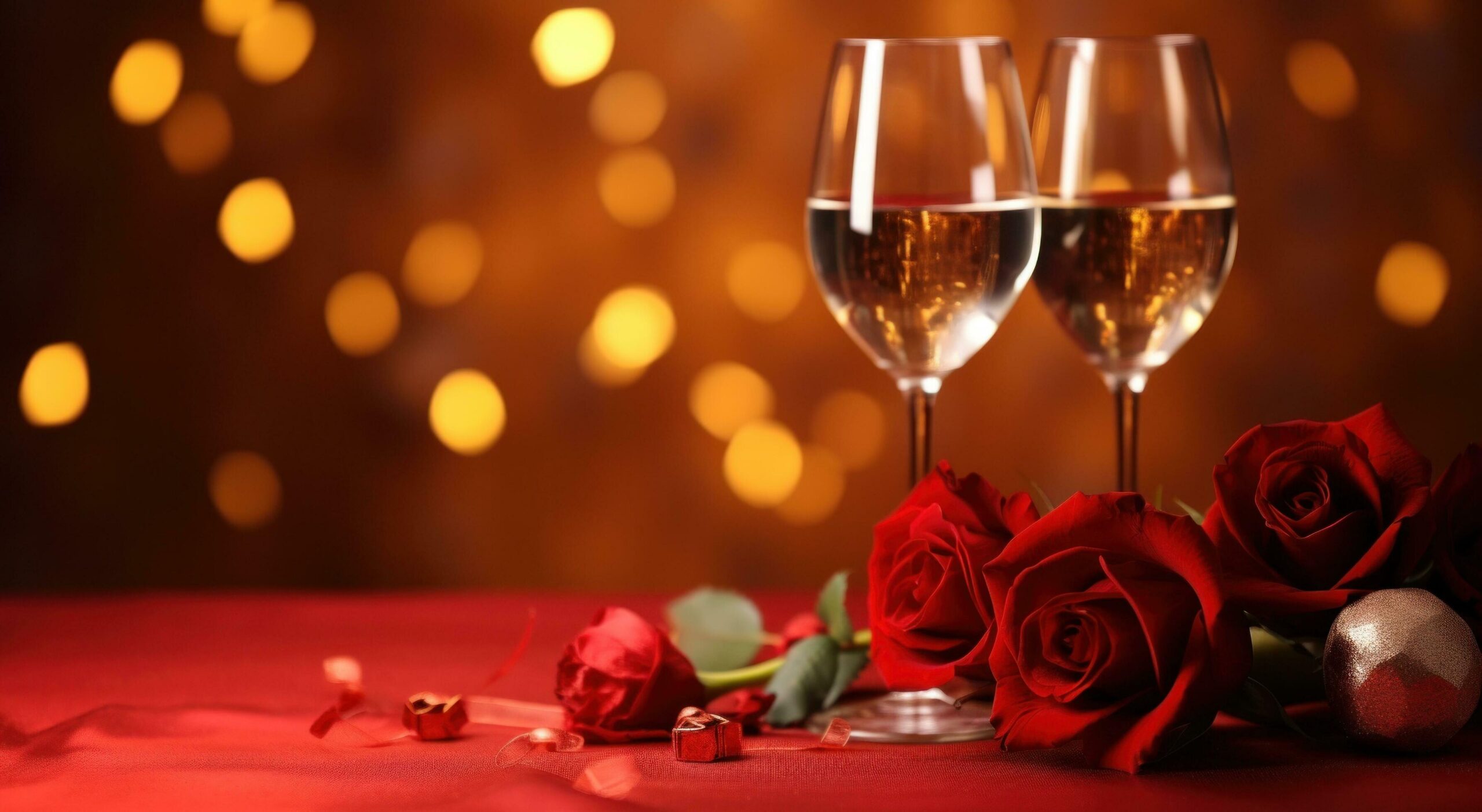 Ai-generated-rose-with-champagne-and-sparkling-lights-free-photo