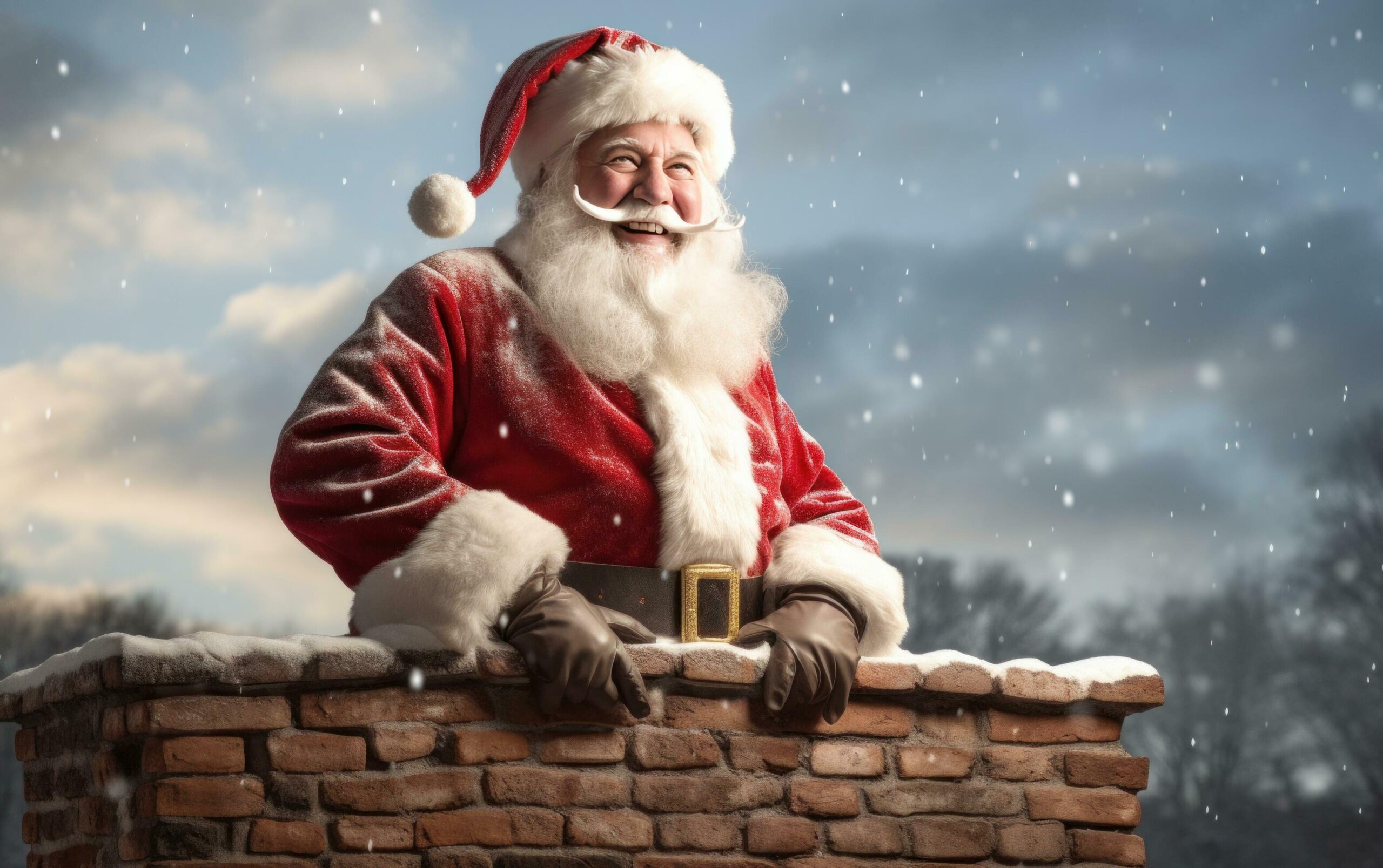 Ai-generated-santa-claus-laying-on-roof-watching-snowy-sky-free-photo