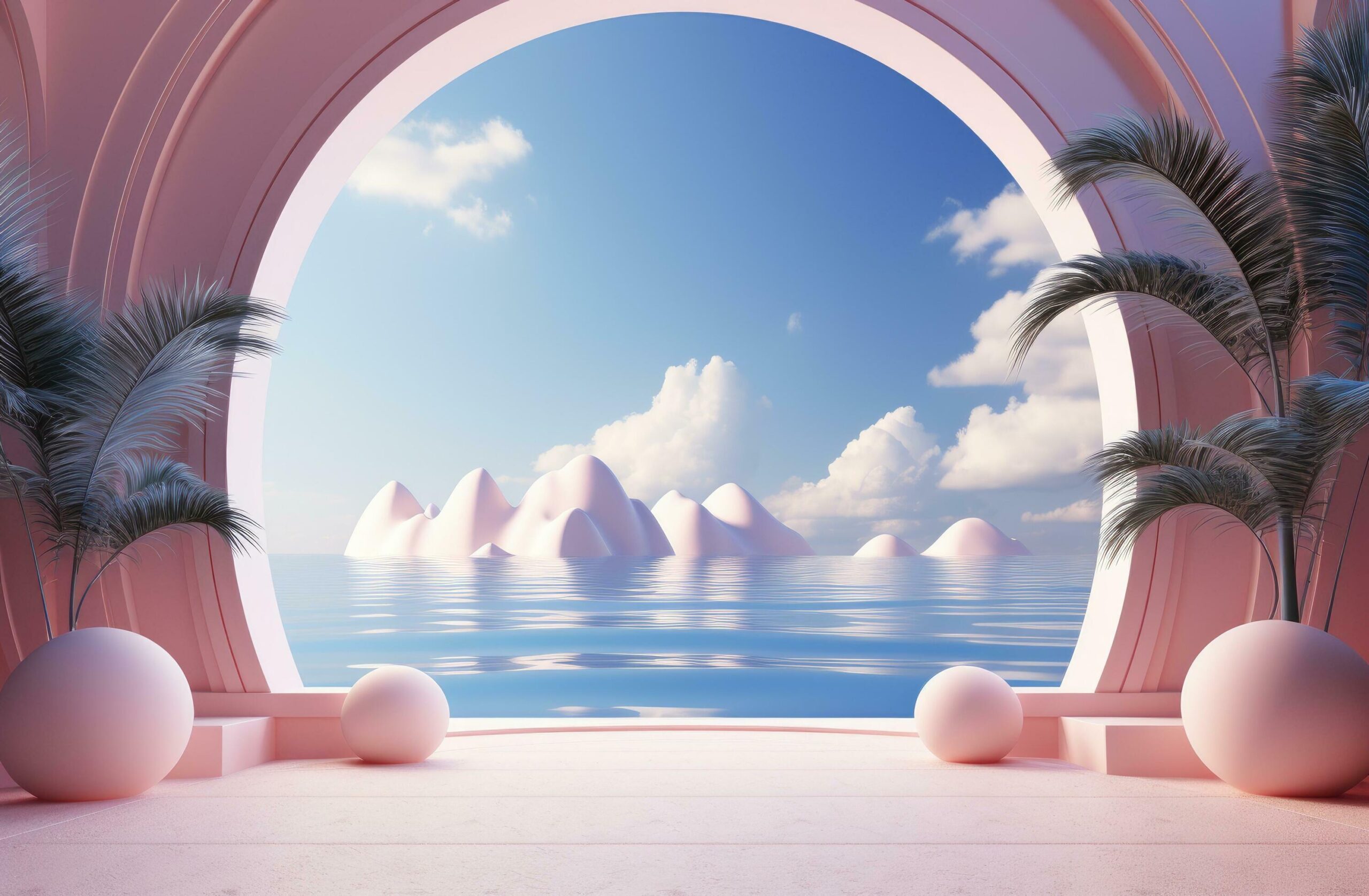 Ai-generated-scene-with-white-pillars-and-blue-scenery-along-with-rocky-mountains-free-photo