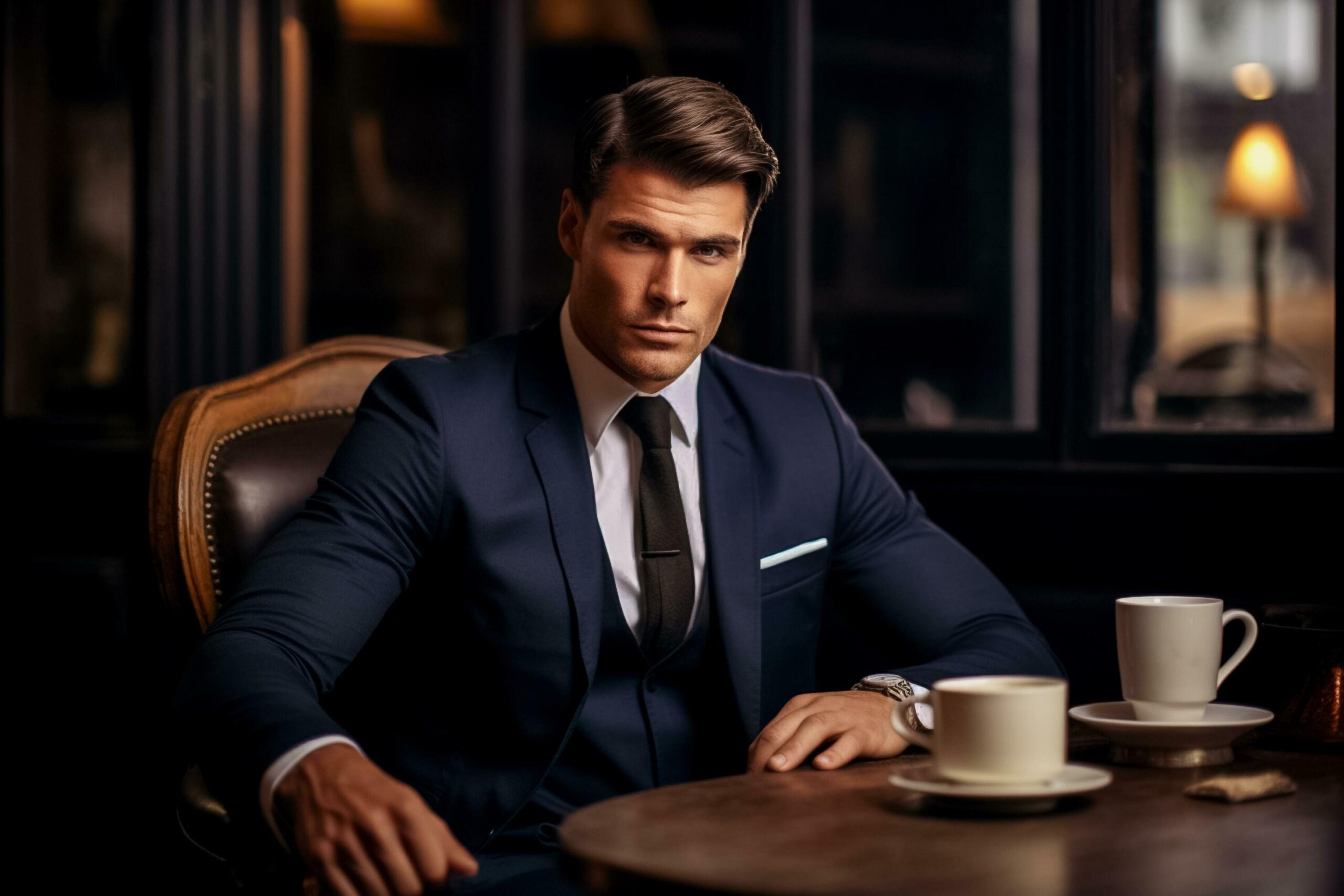 Ai-generated-smiling-businessman-sitting-by-the-table-in-cofee-with-while-holding-book-successful-concept-ai-generated-free-photo