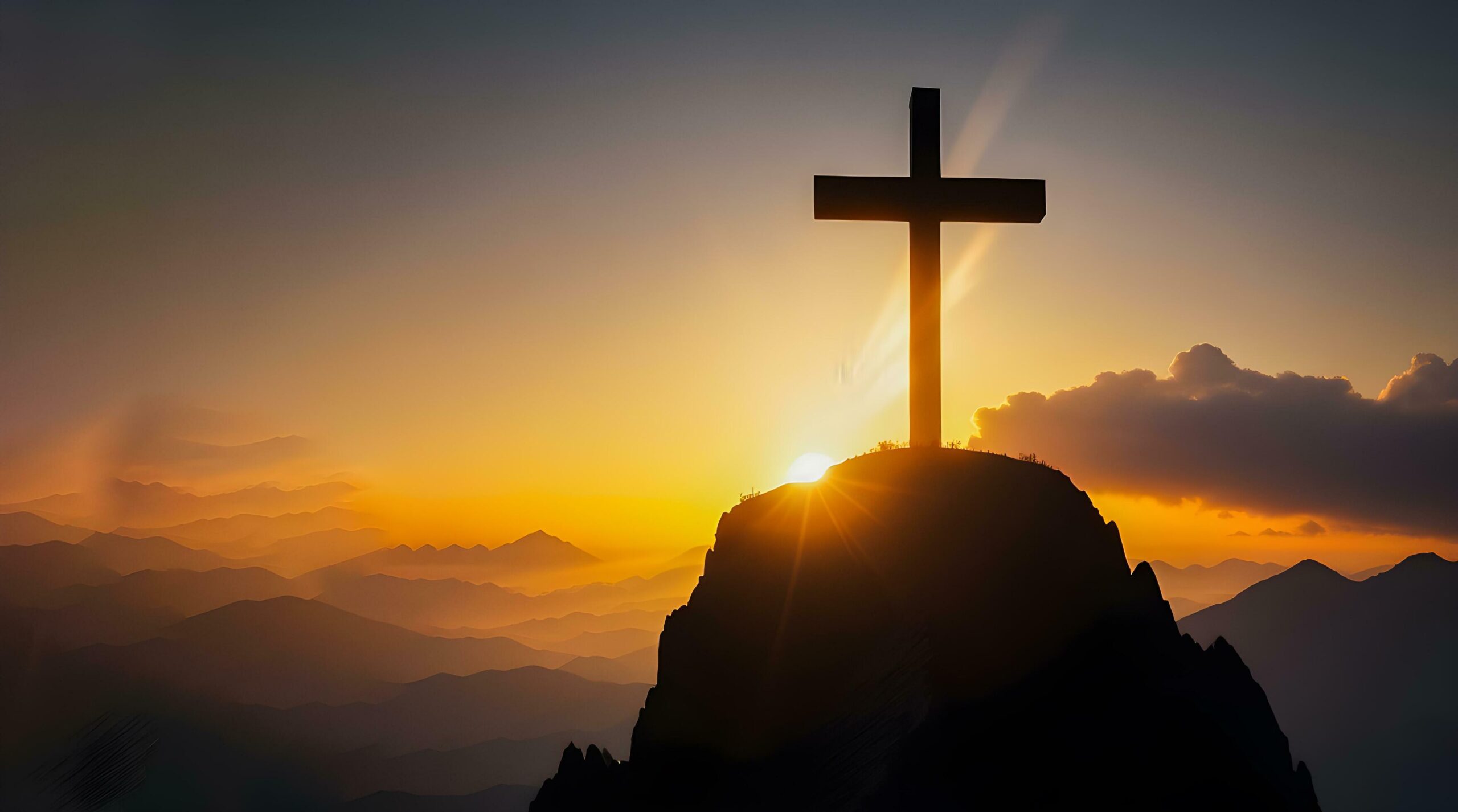 Ai-generated-the-cross-is-located-on-the-mountain-top-with-a-sunset-background-generate-ai-free-photo