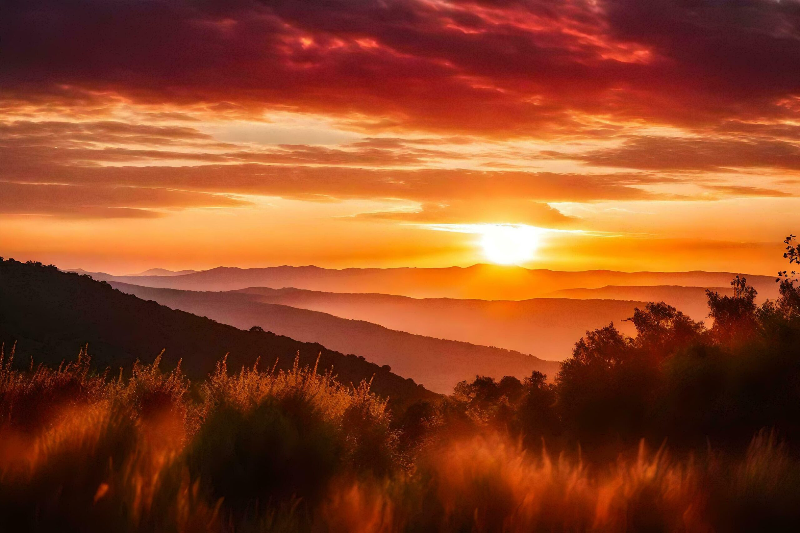 Ai-generated-the-sun-sets-over-a-mountain-range-free-photo