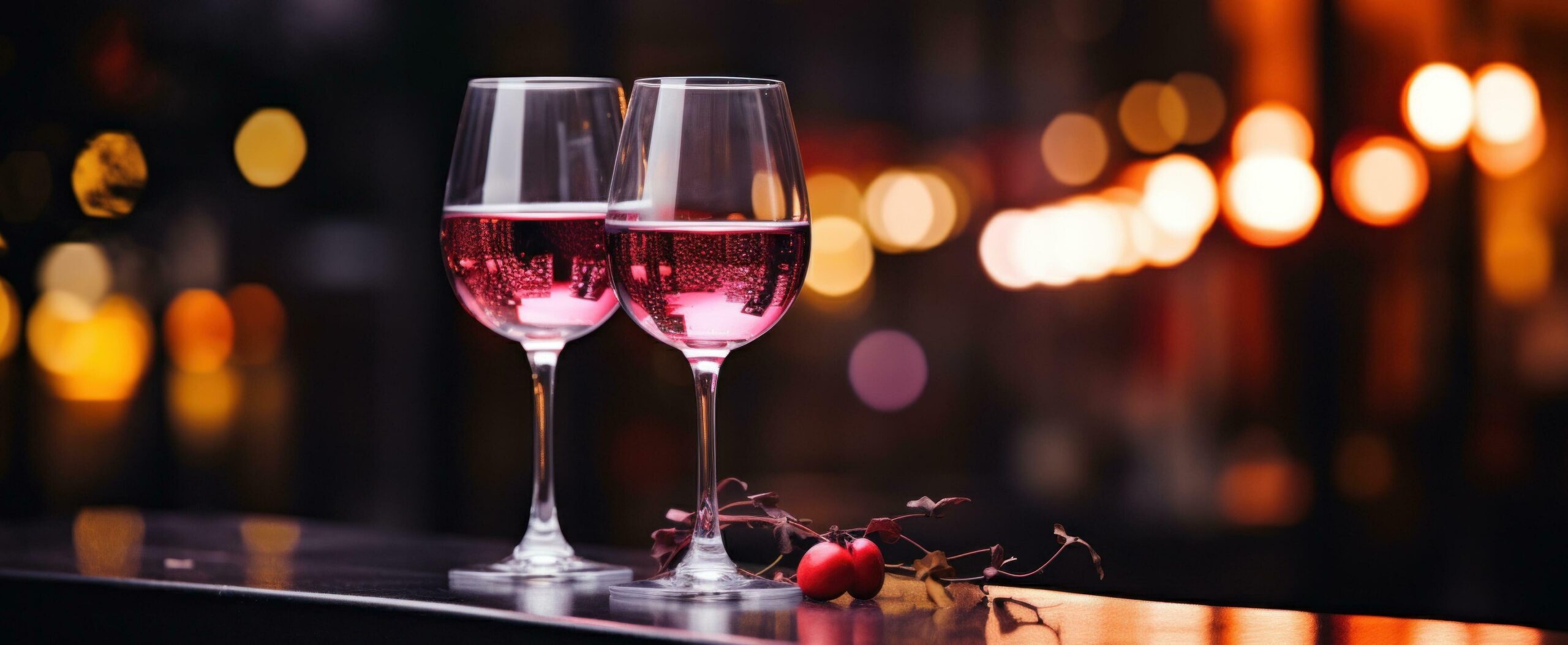 Ai-generated-two-glasses-of-wine-and-roses-on-a-red-table-free-photo