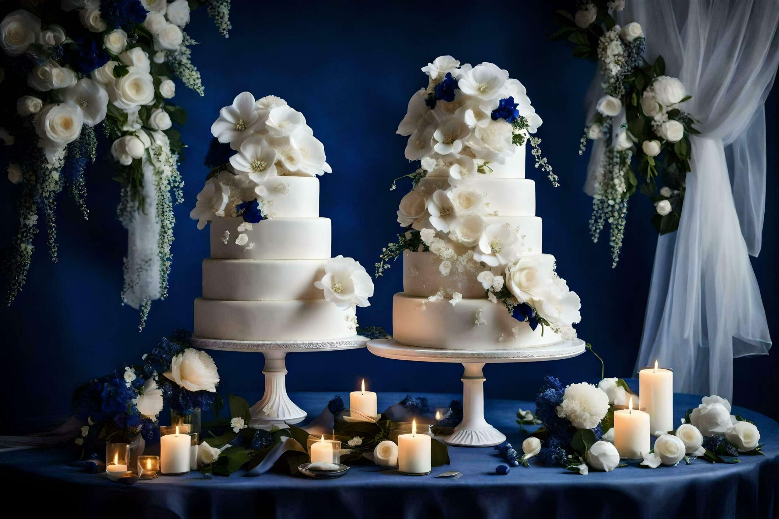 Ai-generated-two-wedding-cakes-are-on-display-with-candles-free-photo