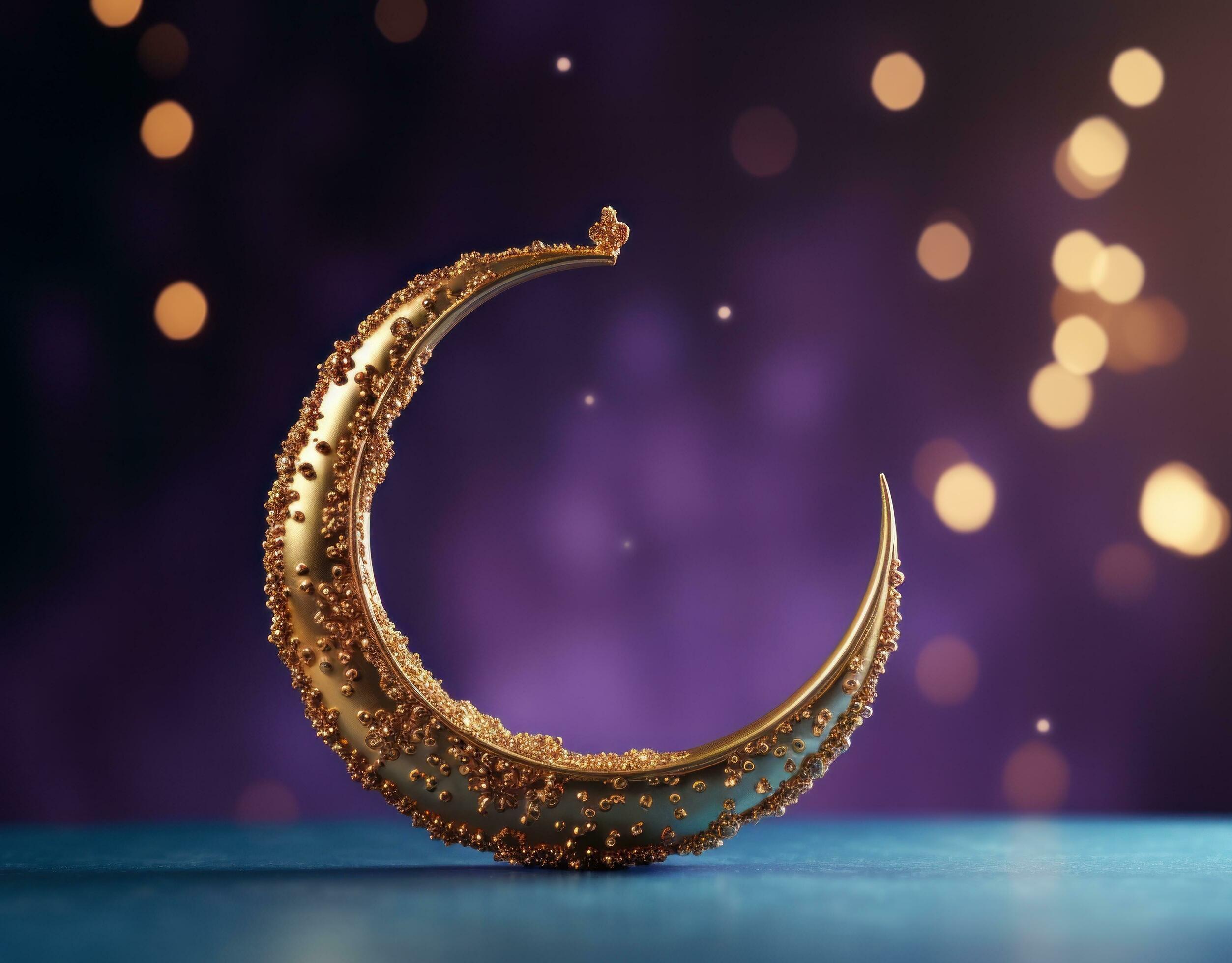 Ai-generated-with-golden-crescent-on-purple-background-free-photo