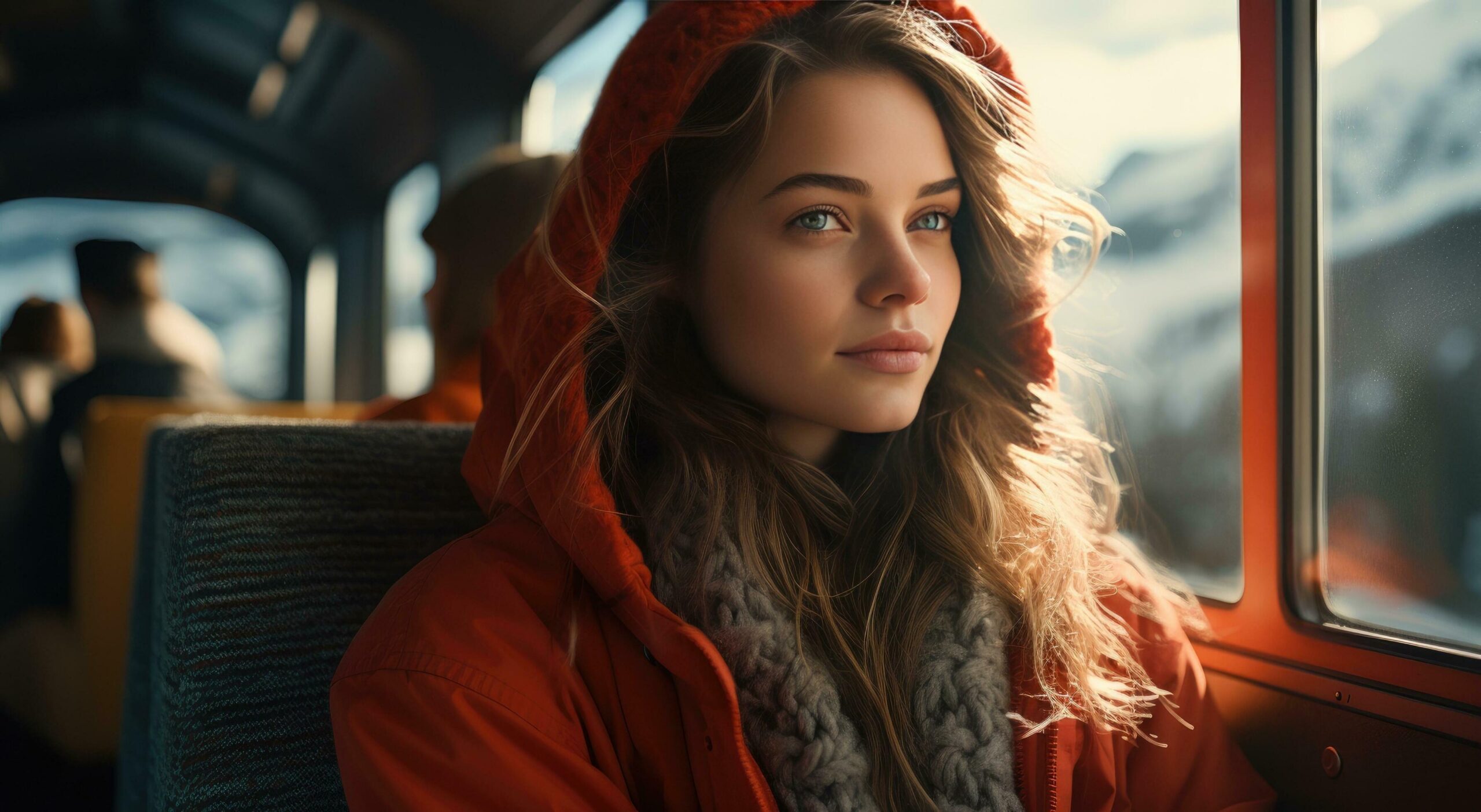 Ai-generated-woman-is-sitting-in-overcrowded-train-looking-at-mountains-free-photo