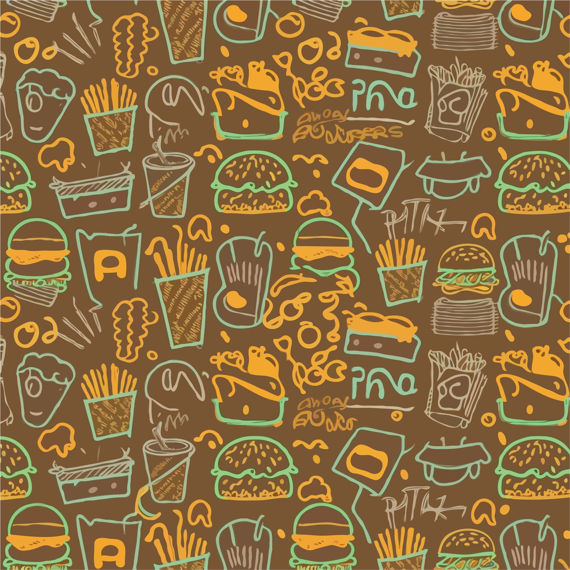 Hand-drawn-fast-food-doodle-pattern-perfect-for-packaging-and-branding-generated-ai-free-vector