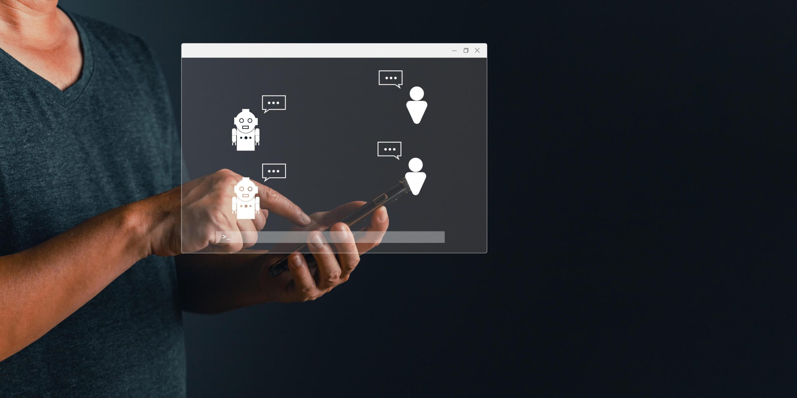Man-use-software-command-prompt-service-ai-chat-artificial-intelligence-technology-disruption-concept-smart-robot-ai-generates-digital-assets-using-ai-for-data-analysis-support-in-the-business-free-photo