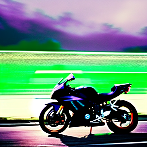 ((long exposure photography) ) high quality, highly detailed, female motorcyclist, cyberpunk, slim body, long hair, short skirt, mesmerizing figure, dazzling display, silhouette made of millions of bright ultraviolet light, posing on top of a emerald green kawasaki zx14r in the middle of a road within a futuristic dystopian city, (((translucent skin:1. 5) )), (((translucent body:1. 5) )), beautiful silhouette light particles, backlit, back lights, hdr