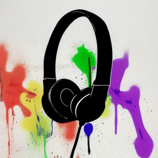 Color dripping, graffiti headphone art on wall