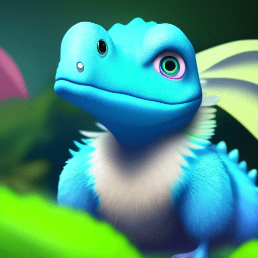 An adorable and fluffy baby dinosaur with big color eyes, with soft feathers and wings, waterfall, with blur background, high quality, 8k