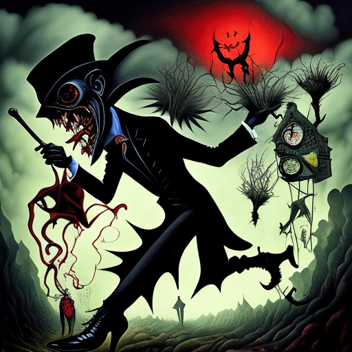 The shadow of spring-heeled jack | | surreal masterpiece :: in the styles of otto rapp and david normal and ingo swann :: mixed media :: cinematic scope :: hyperdetailed :: maximalist :: hdr